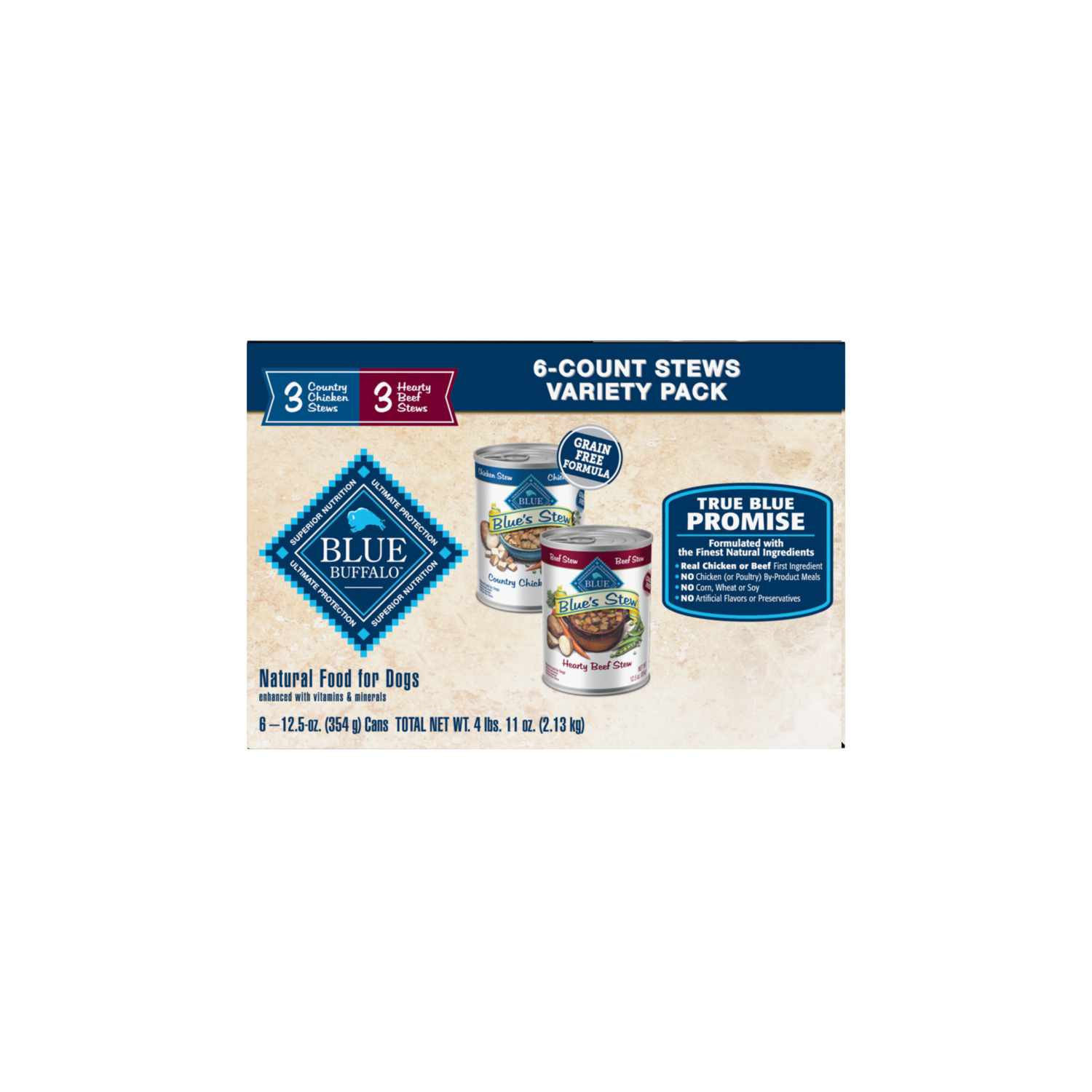 Blue Buffalo Blue's Stew Grain-Free Wet Dog Food, Hearty Beef Stew And Country Chicken Stew Variety Pack