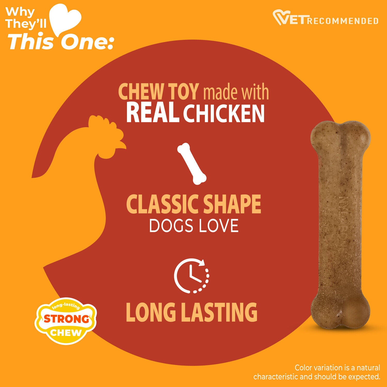 Nylabone Strong Chew Original Bone Dog Chew Toy Made With Real Chicken, Small