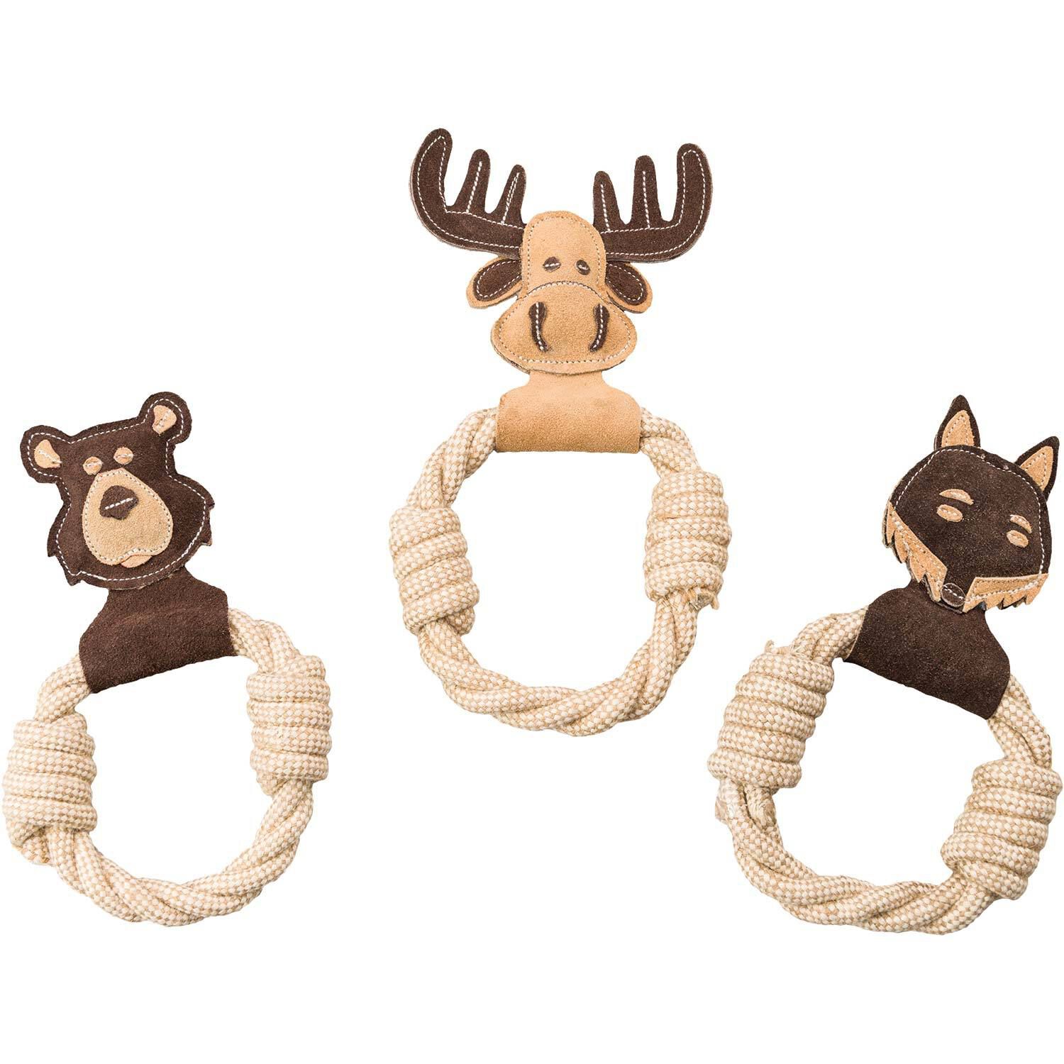 Spot Dura-Fused Leather Animal Rope Rings 11" Dog Toy, Assorted