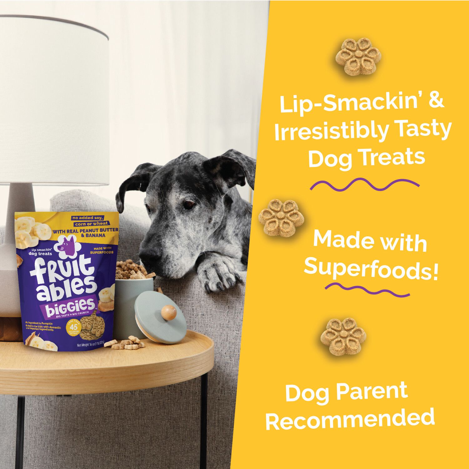 Fruitables Biggies Crunchy Biscuit Dog Treats, Peanut Butter & Banana, 16-Oz
