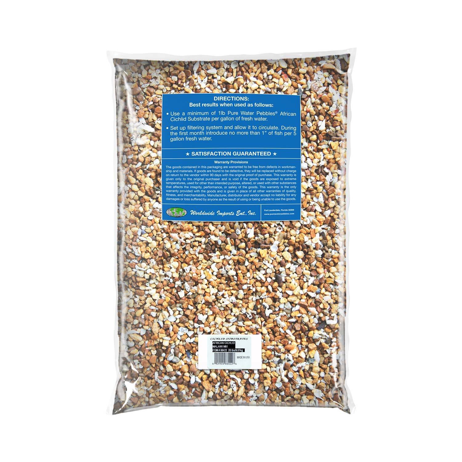 Pure Water Pebbles Cichlid Substrates, African Cichlid Gravel Malawi Mix, 20-Lb Bag