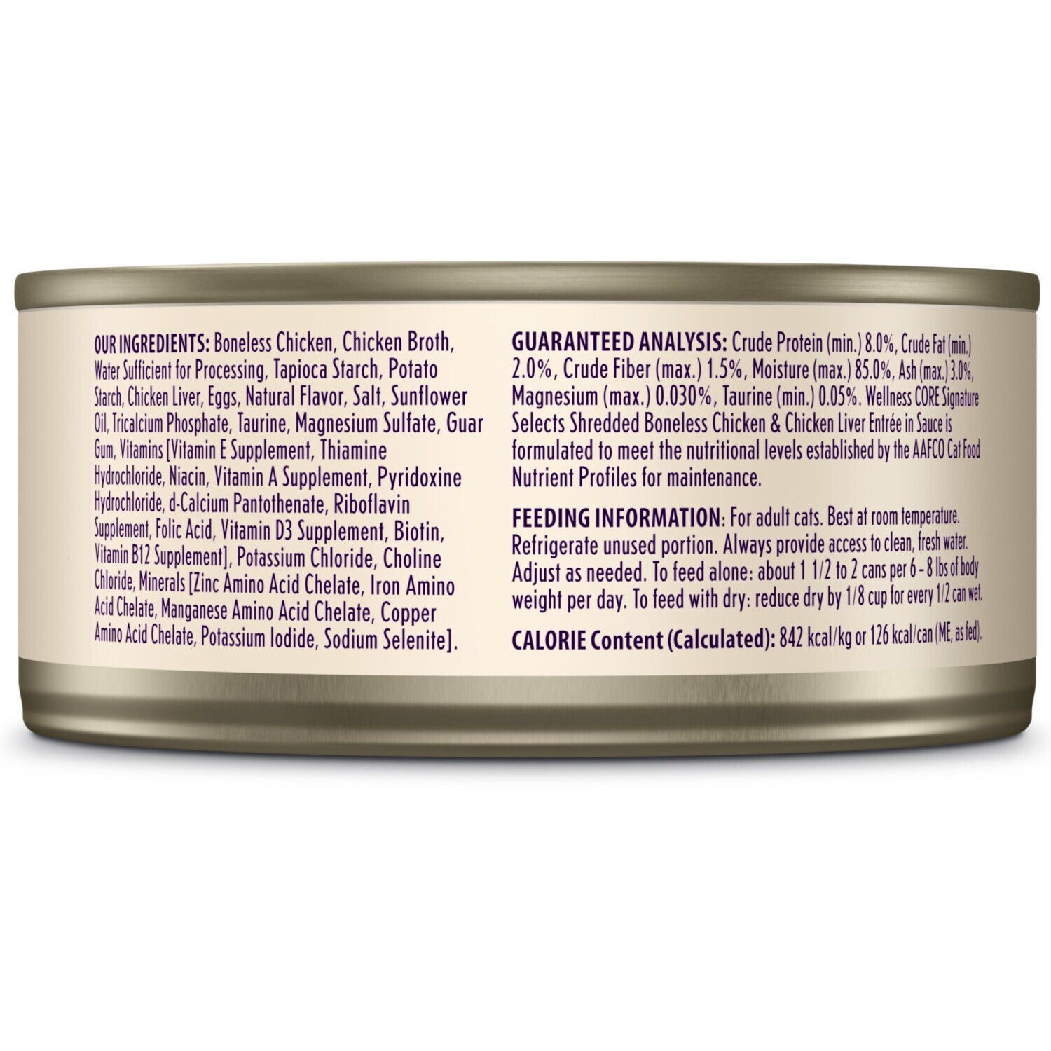 Wellness Core Signature Selects Shredded Adult Wet Cat Food, Natural, Protein-Rich, Grain Free, 5.3 Ounce, Chicken & Chicken Liver Entree