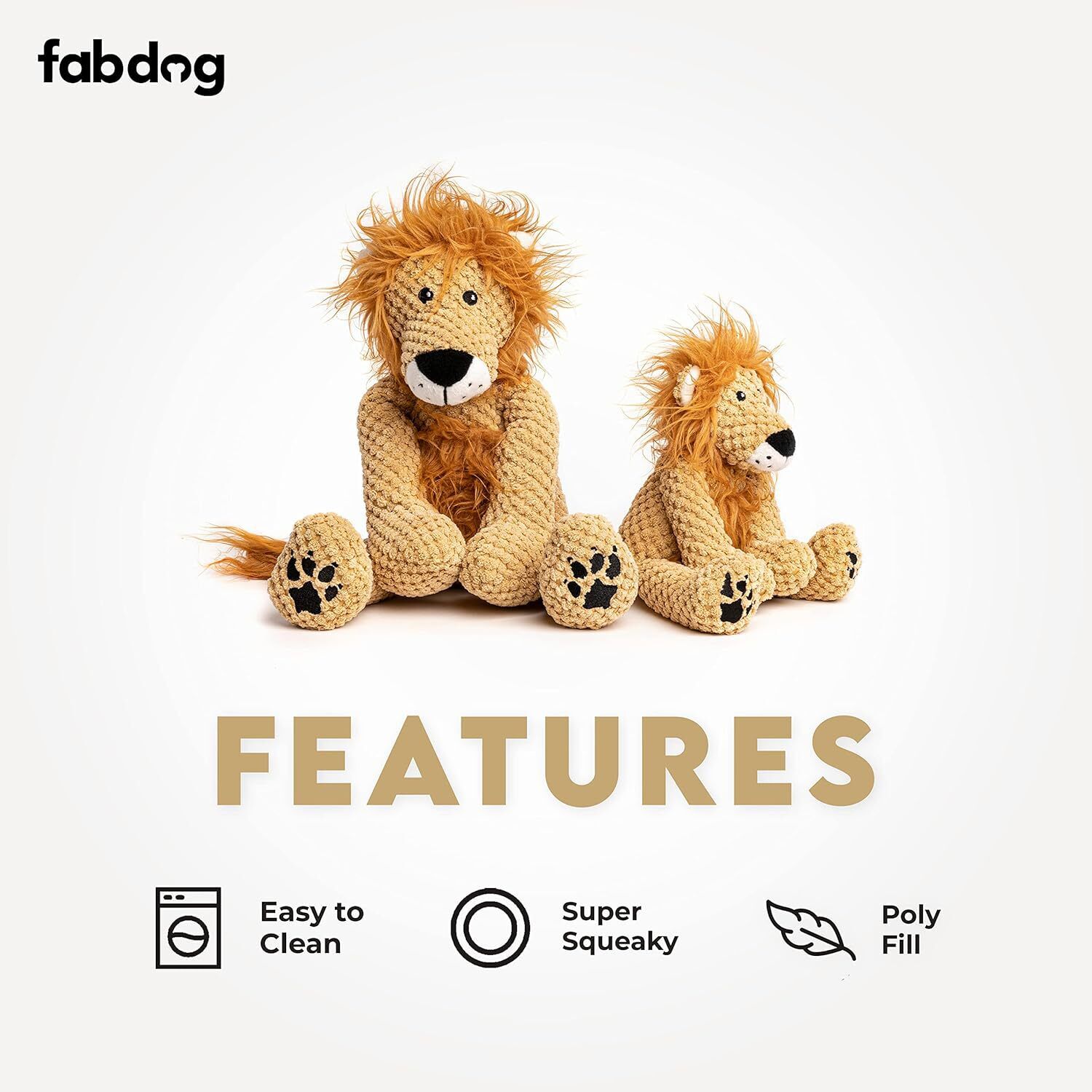 Fabdog Floppy Lion Plush Squeaky Dog Toy, 14.5"