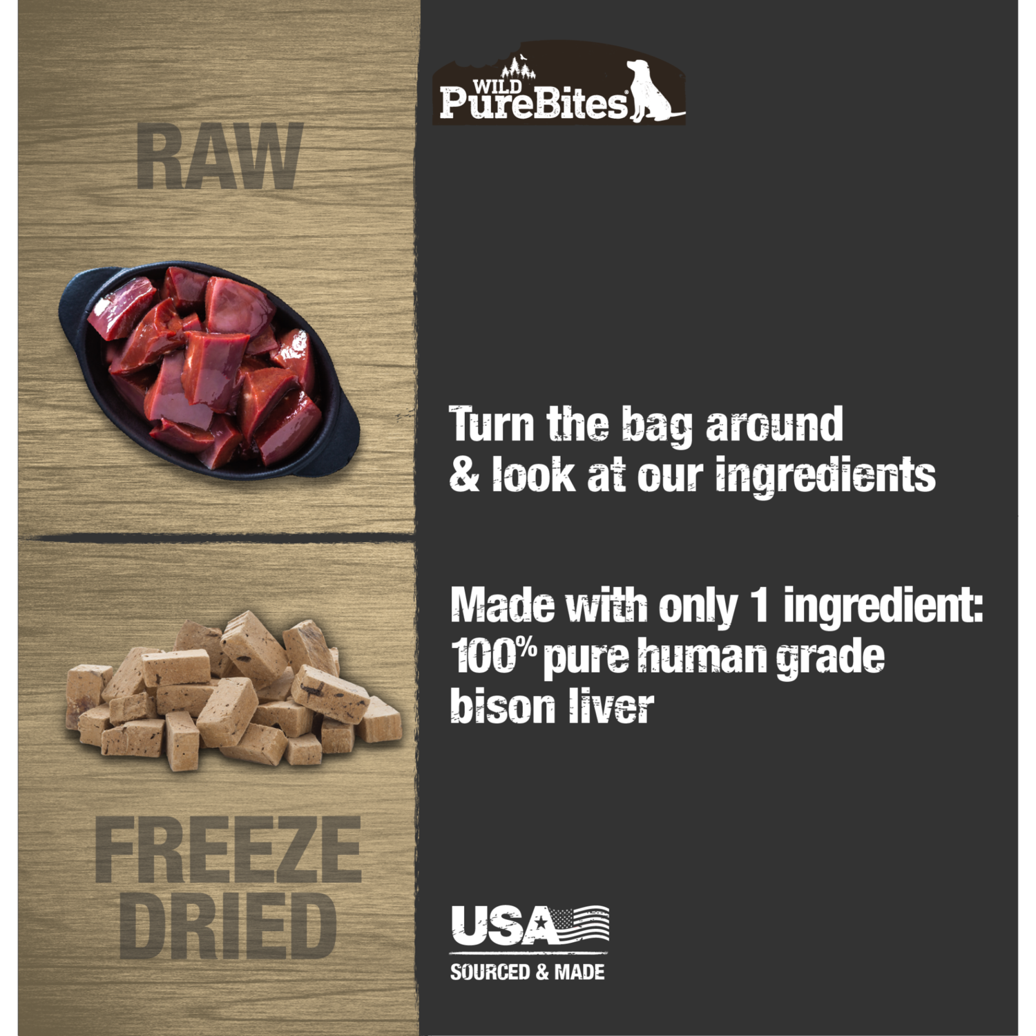 Purebites Wild Freeze-Dried Dog Treats, Bison Liver, 2.1-Oz Bag