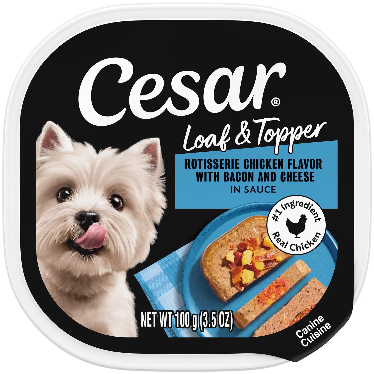 Cesar Loaf & Topper Rotisserie Dog Wet Food, Chicken Flavor With Bacon & Cheese, 3.5-Oz