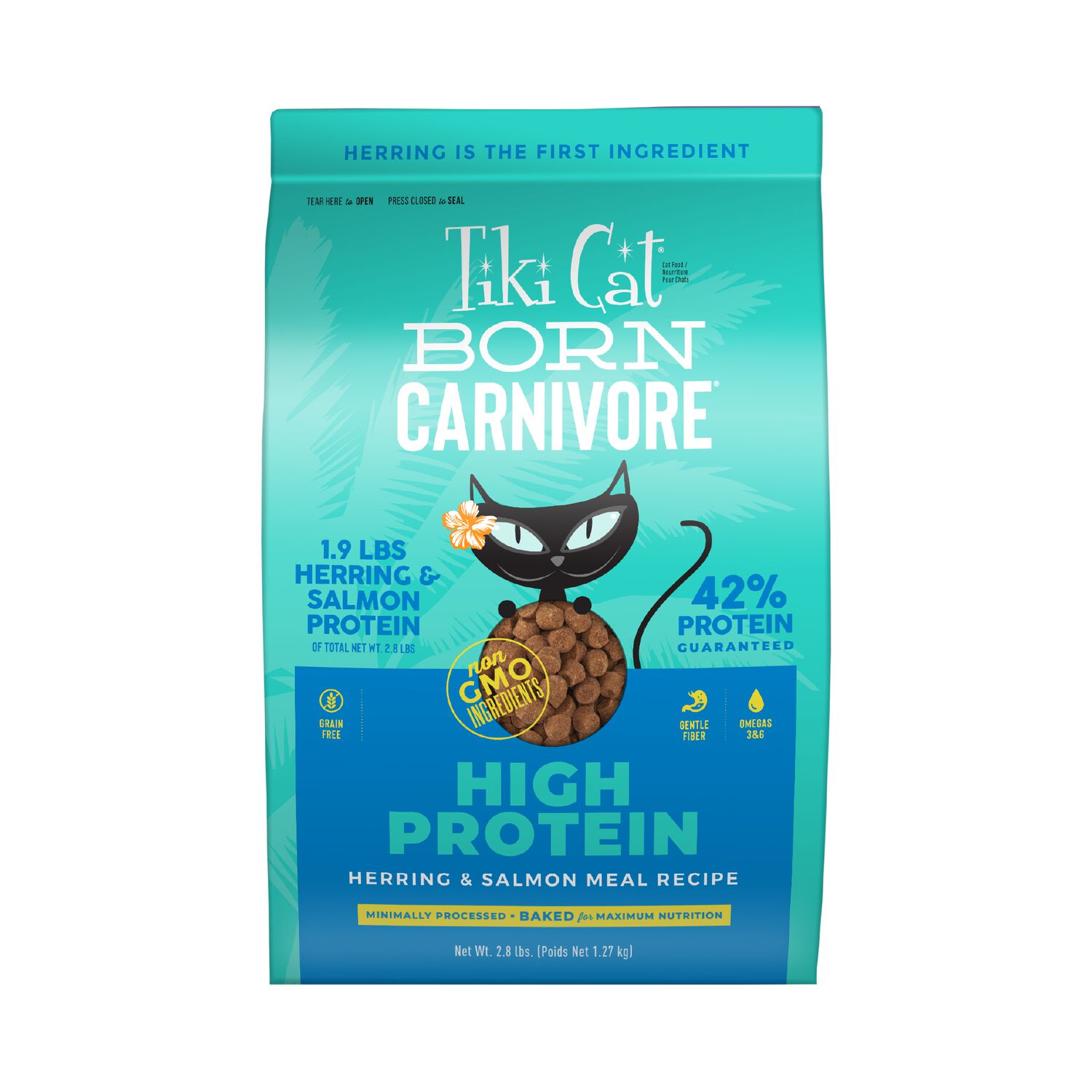 Tiki Cat Born Carnivore High Protein Dry Cat Food, Herring & Salmon Meal, 2.8-Lb Bag