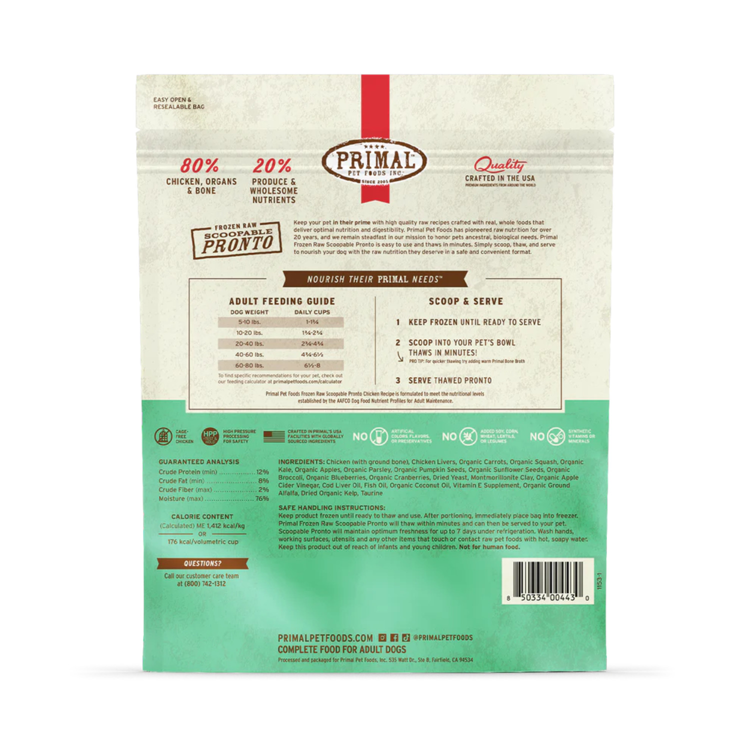 Primal Frozen Raw Scoopable Pronto Chicken Formula Frozen Dog Food, 4-Lb Bag
