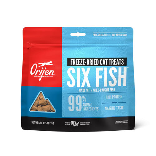 Orijen Freeze Dried Cat Treats, Grain Free, Natural & Raw Animal Ingredients, Six Fish Flavor, 1.25 Oz