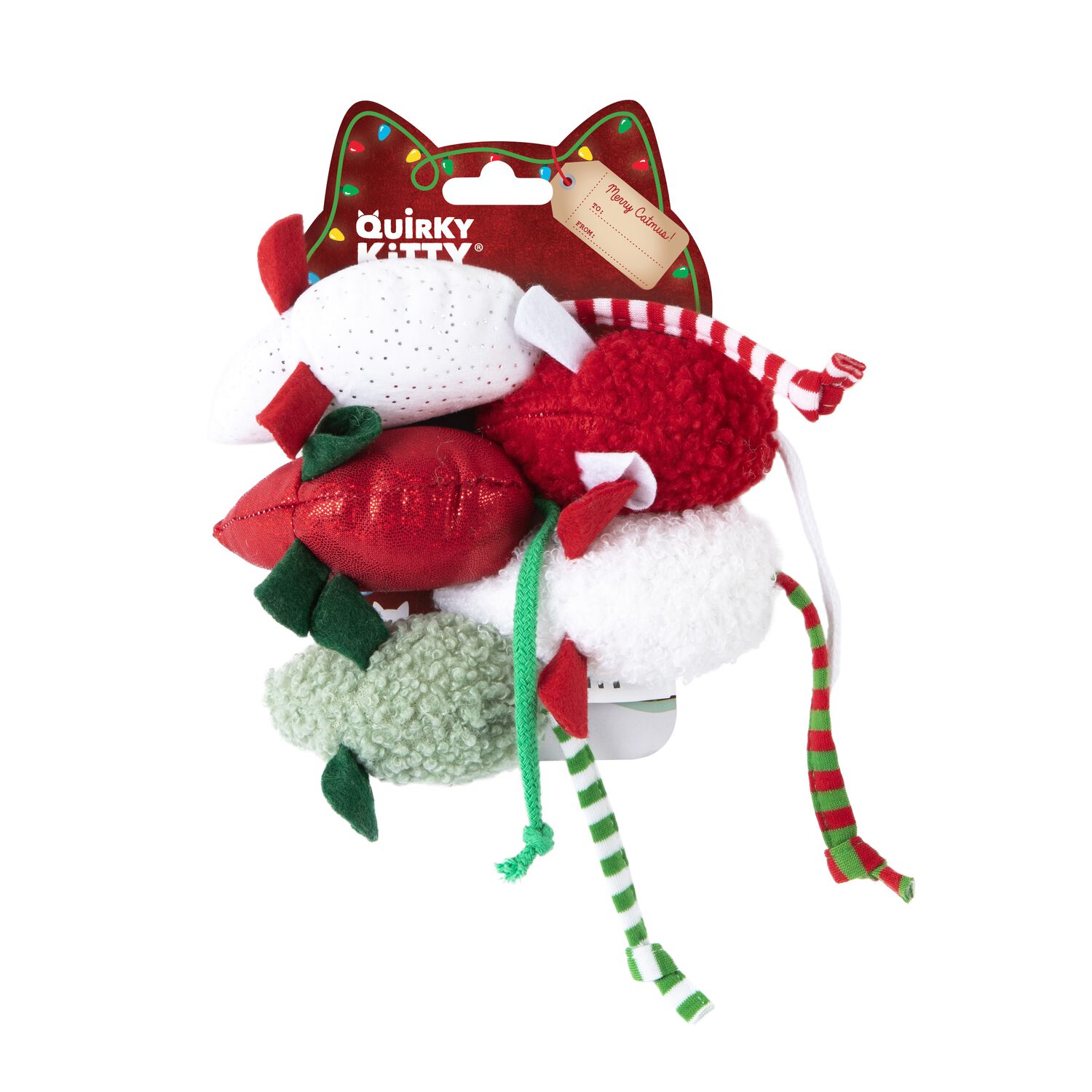 Quirky Kitty Holiday Mice Catnip Filled Plush Cat Toys, 5-Pack
