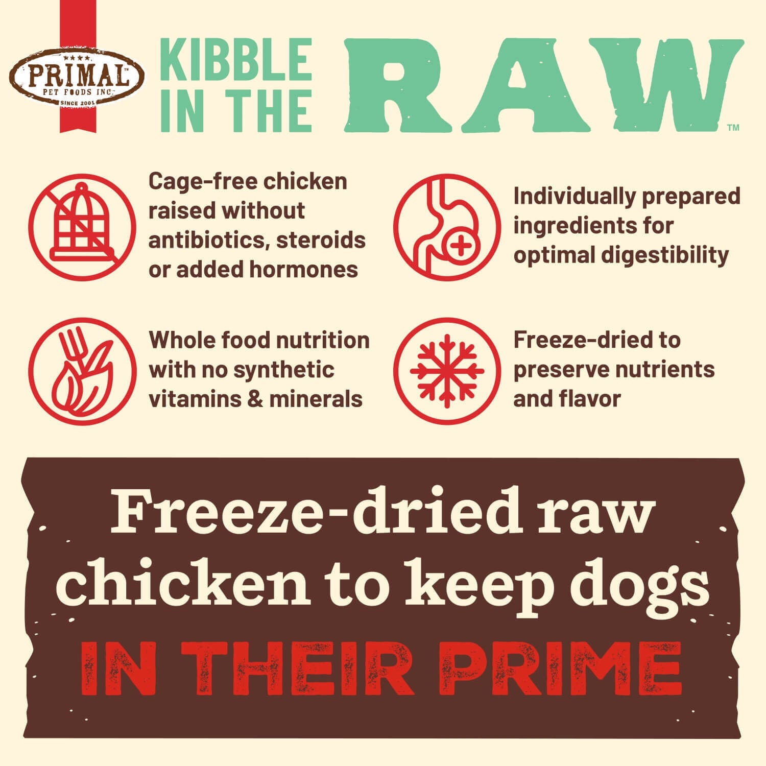 Primal Kibble In The Raw Chicken Recipe Freeze Dried Dog Food