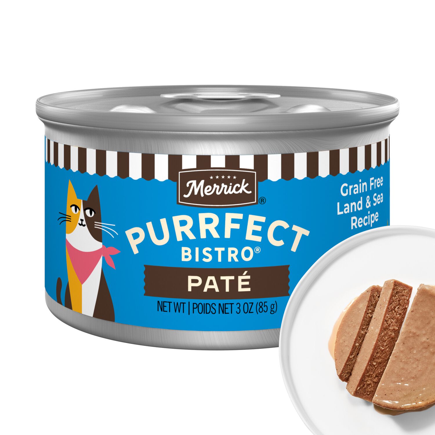 Merrick Purrfect Bistro Grain-Free Premium Soft Pate Adult Wet Cat Food, Surfin&rsquo; And Turfin&rsquo; Recipe - 3-Oz. Can - Case Of 24