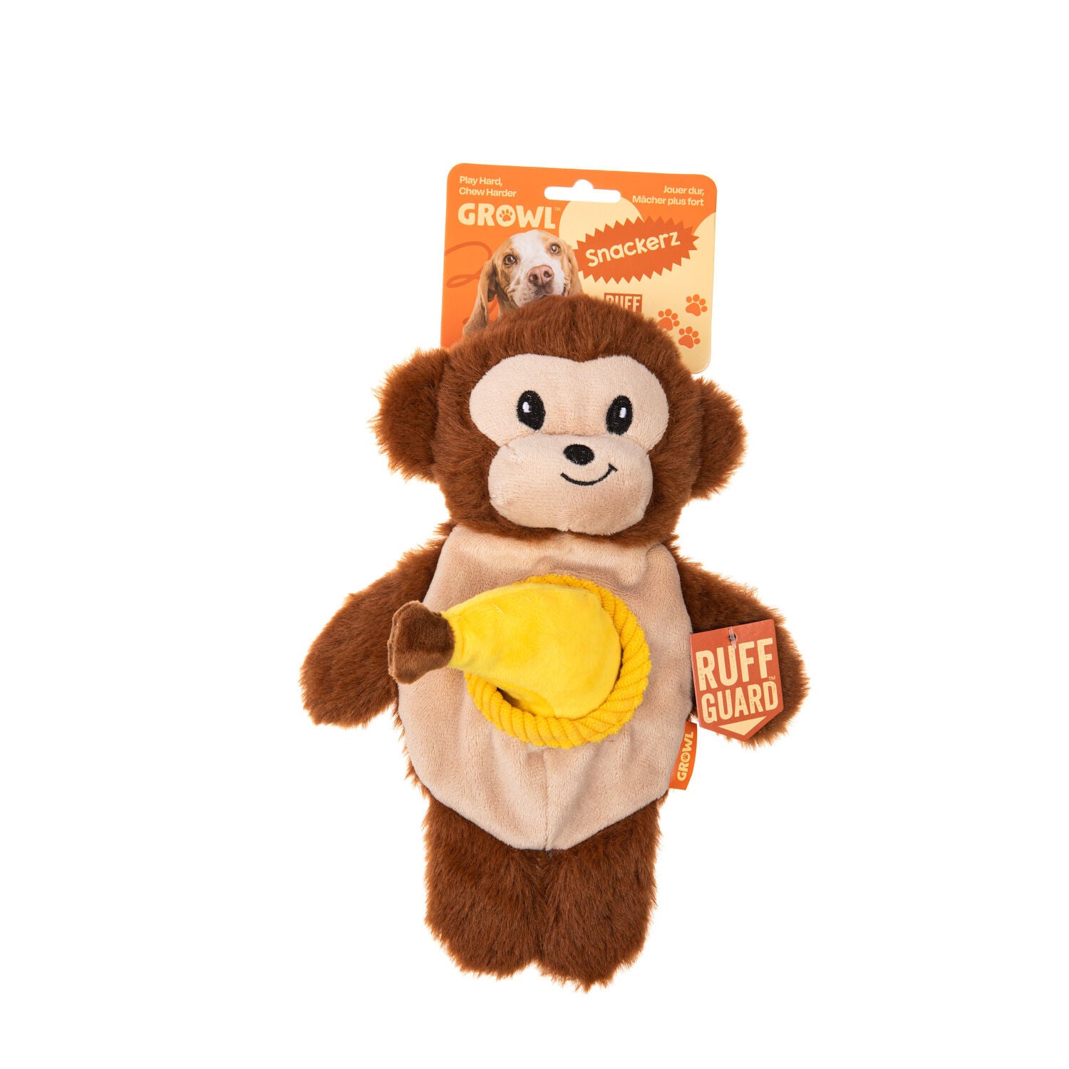 Growl Snackerz Milo The Monkey Durable Interactive Dog Toy, 9.7"