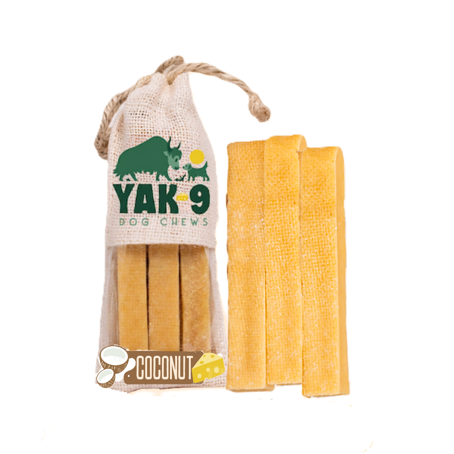 Yak9 Chews Natural Yak Cheese Chews Dog Treats, Coconut, Small, 3-Pack