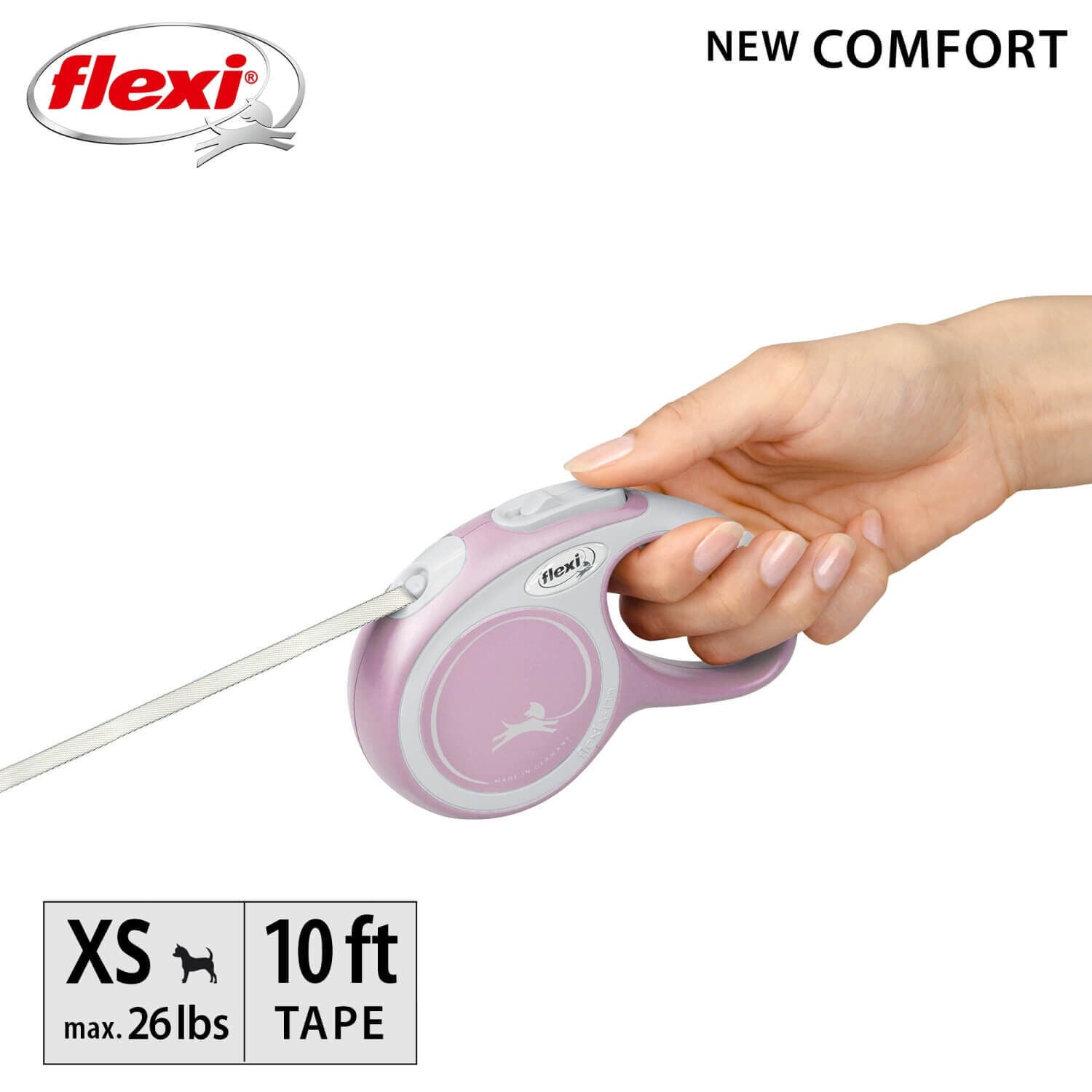 Flexi Comfort Tape Retractable Dog Leash, Pink, 10'
