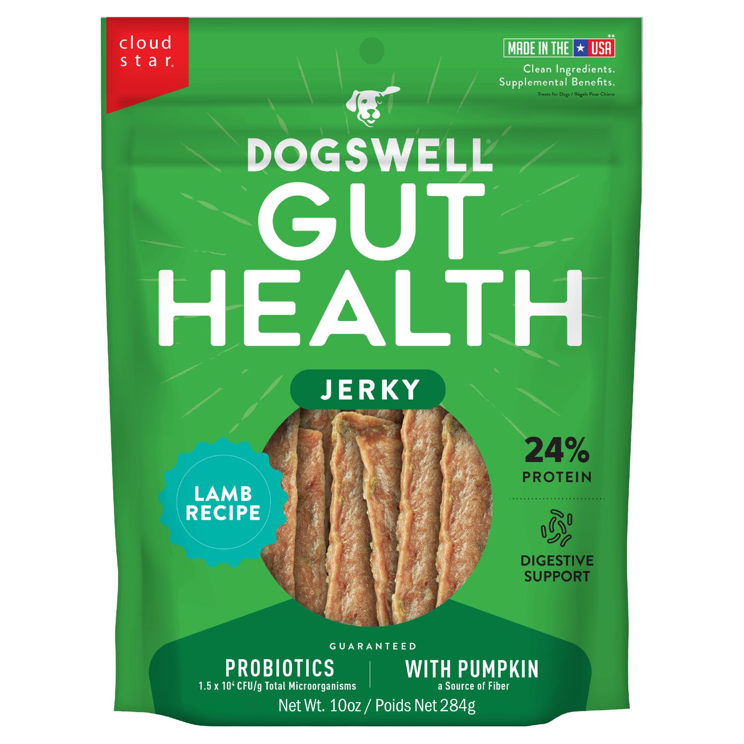 Dogswell Gut Health Single-Ingredient Jerky Dog Treats, Lamb, 10-Oz
