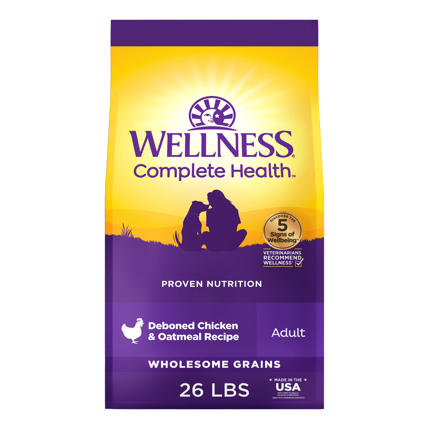 Wellness Complete Health Dry Dog Food, Wholesome Grains, Natural, Chicken & Oatmeal Recipe, 26-Pound Bag