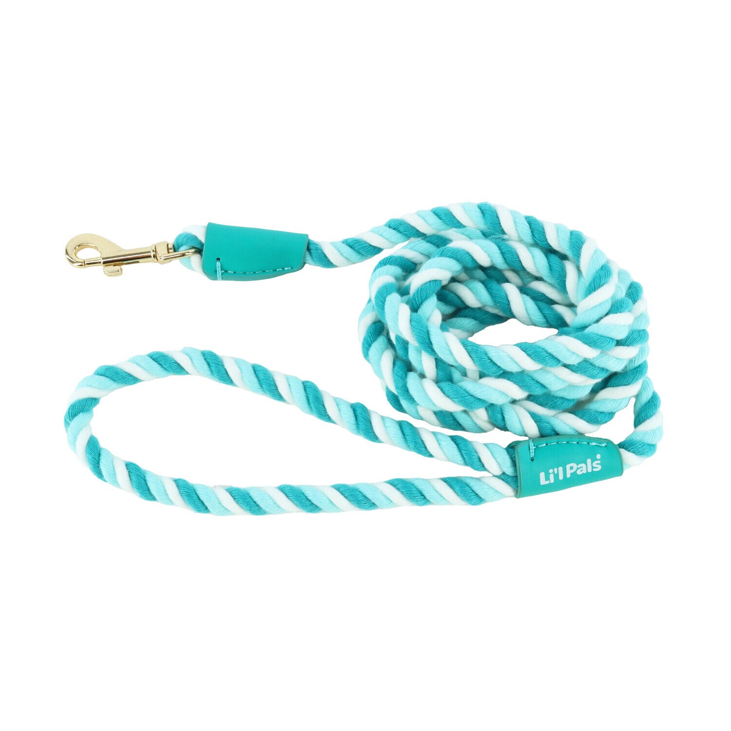Li'l Pals&reg; By Coastal&reg; Posh Candy Striped Rope Dog Leash, Teal, Petite - 3/8" X 6'