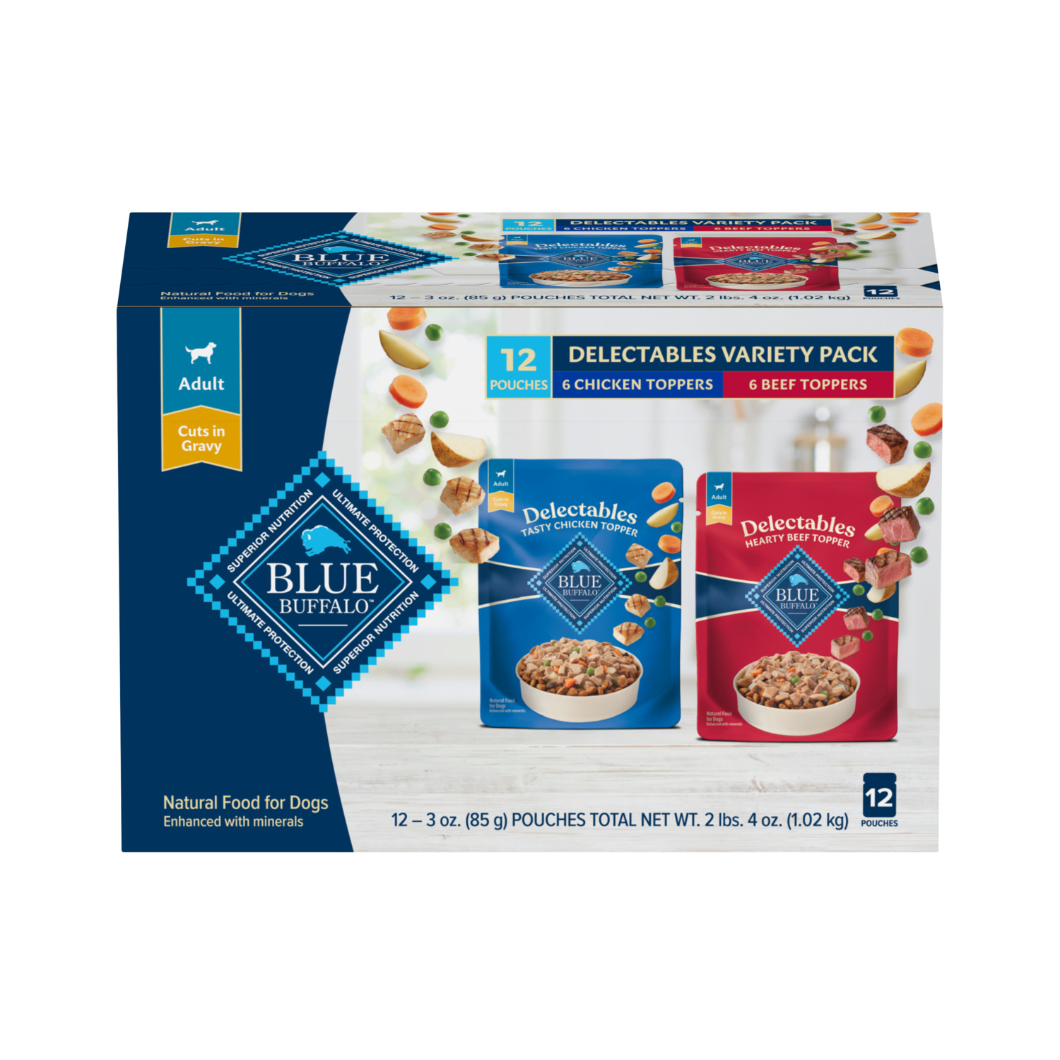 Blue Buffalo Delectables Chicken & Beef Dinner Variety Pack Grain-Free Wet Dog Food Topper, 3-Oz - Pack Of 12