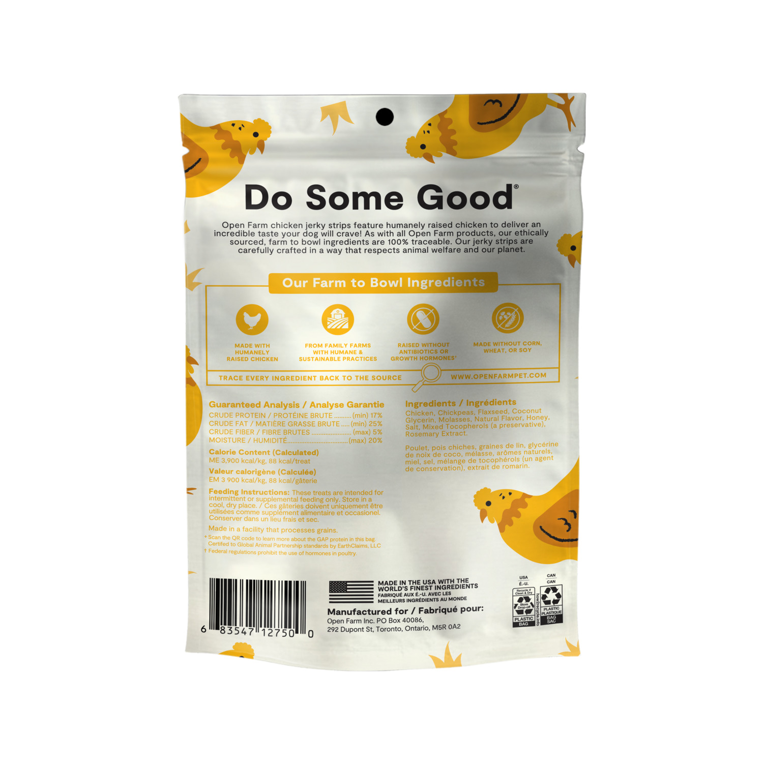 Open Farm Jerky Strips Grain Free Dog Treats, Chicken Recipe, 5.6-Oz Bag