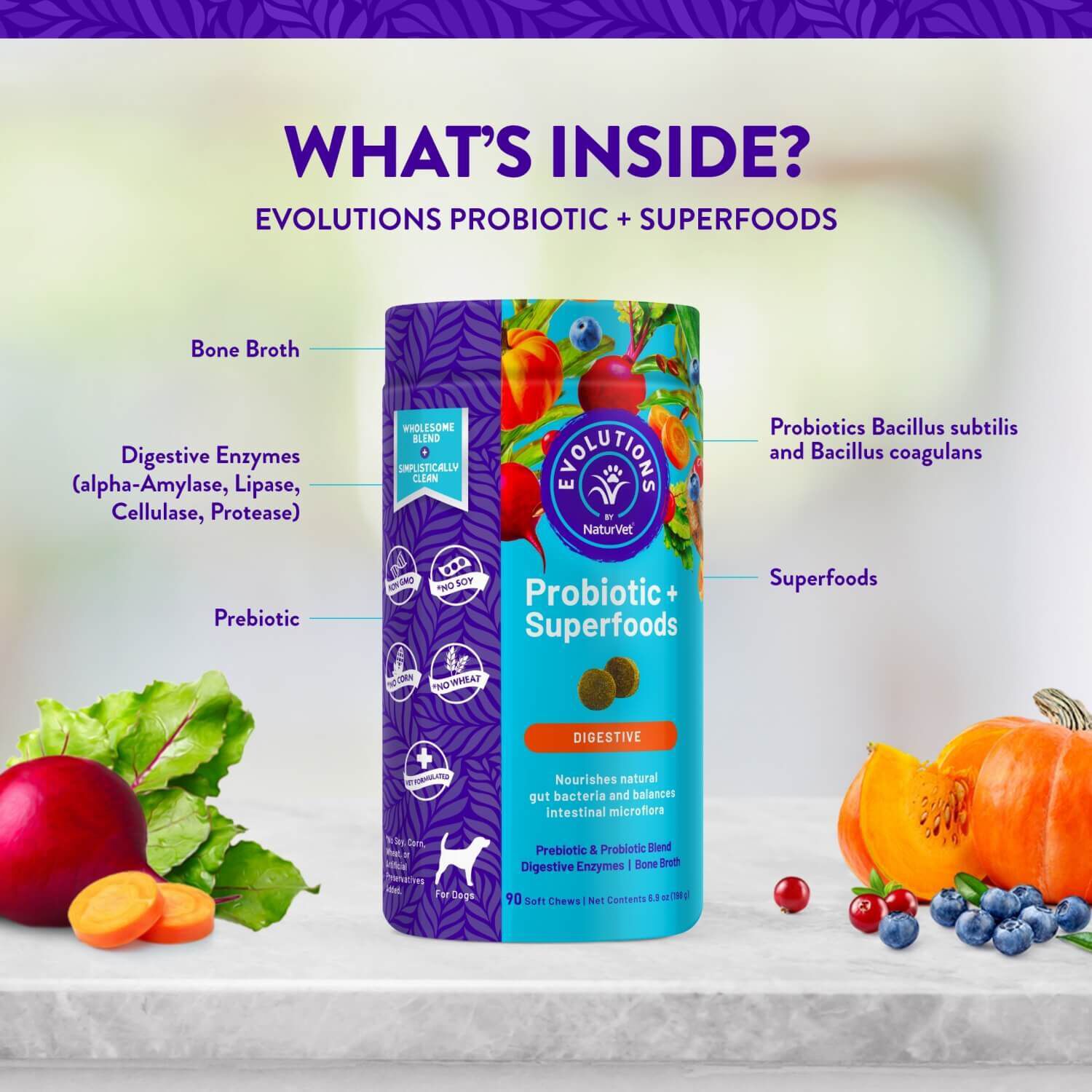 Naturvet Evolutions Probiotic + Superfoods Soft Chew Supplements For Dogs