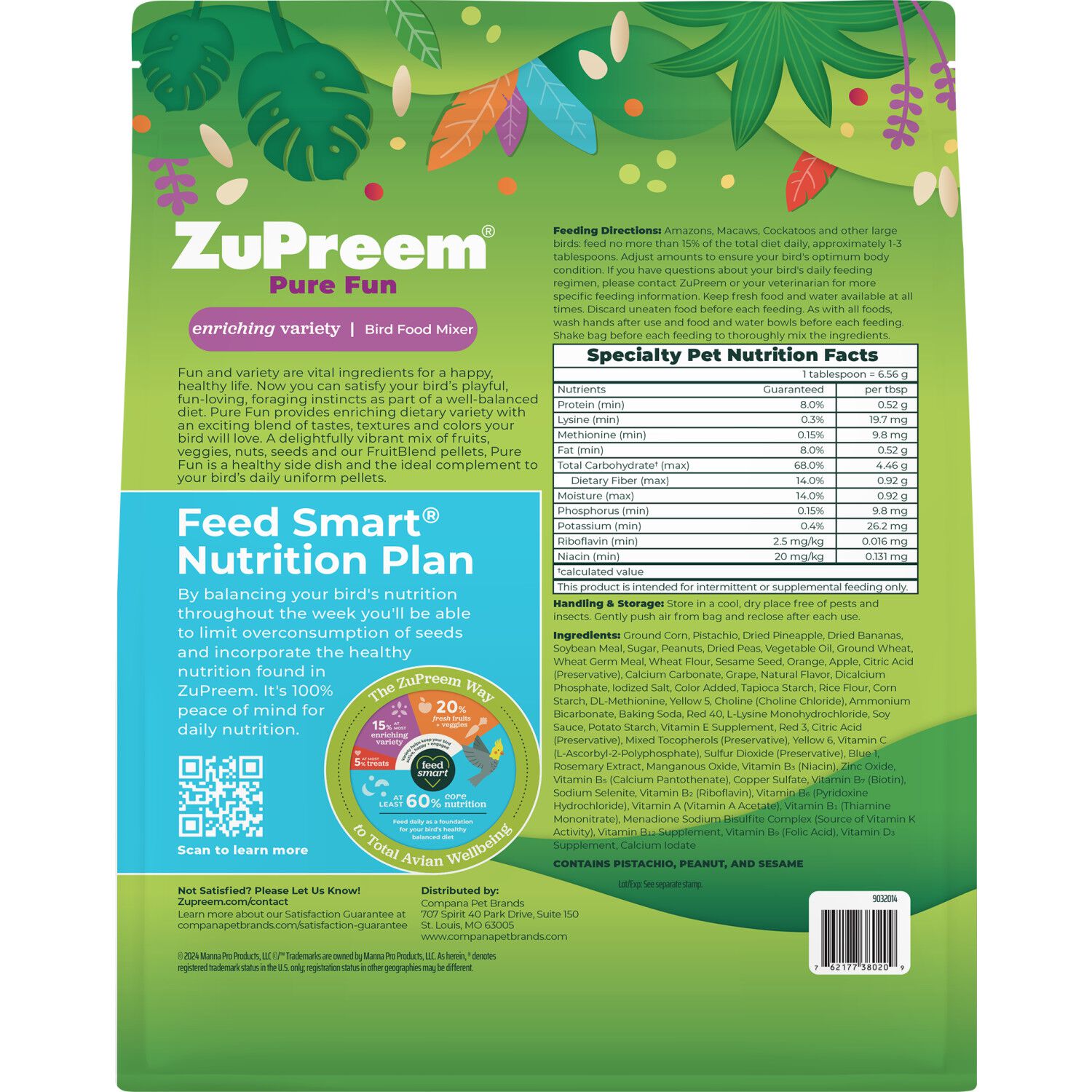 Zupreem Pure Fun For Large Birds Bird Food, 2-Lb