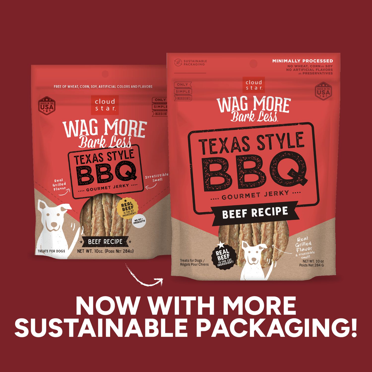 Wag More Bark Less Grain-Free Jerky Dog Treats, Texas Bbq Beef, 10-Oz Bag