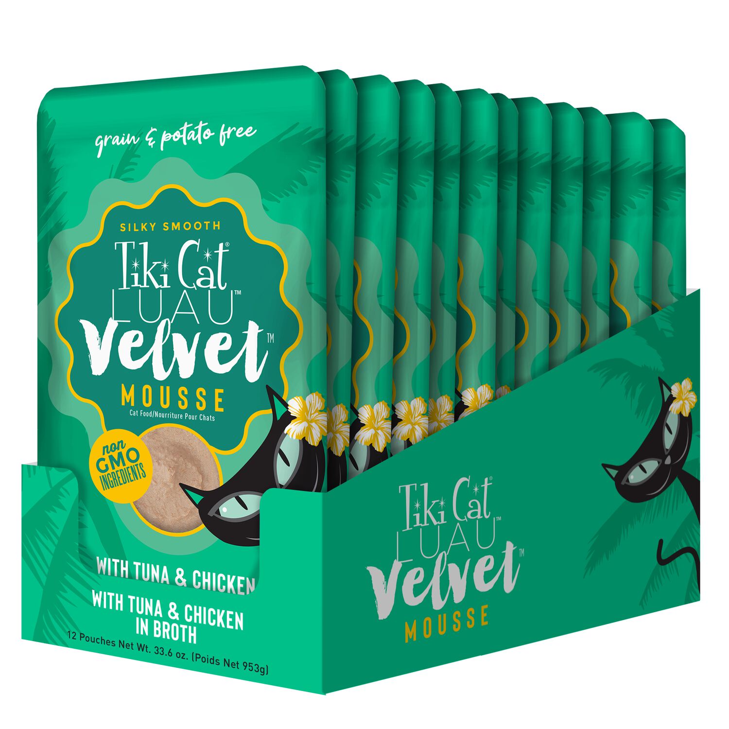 Tiki Cat Luau Velvet Mousse Wet Cat Food, Tuna & Chicken, 2.8-Oz Pouch 12-Count