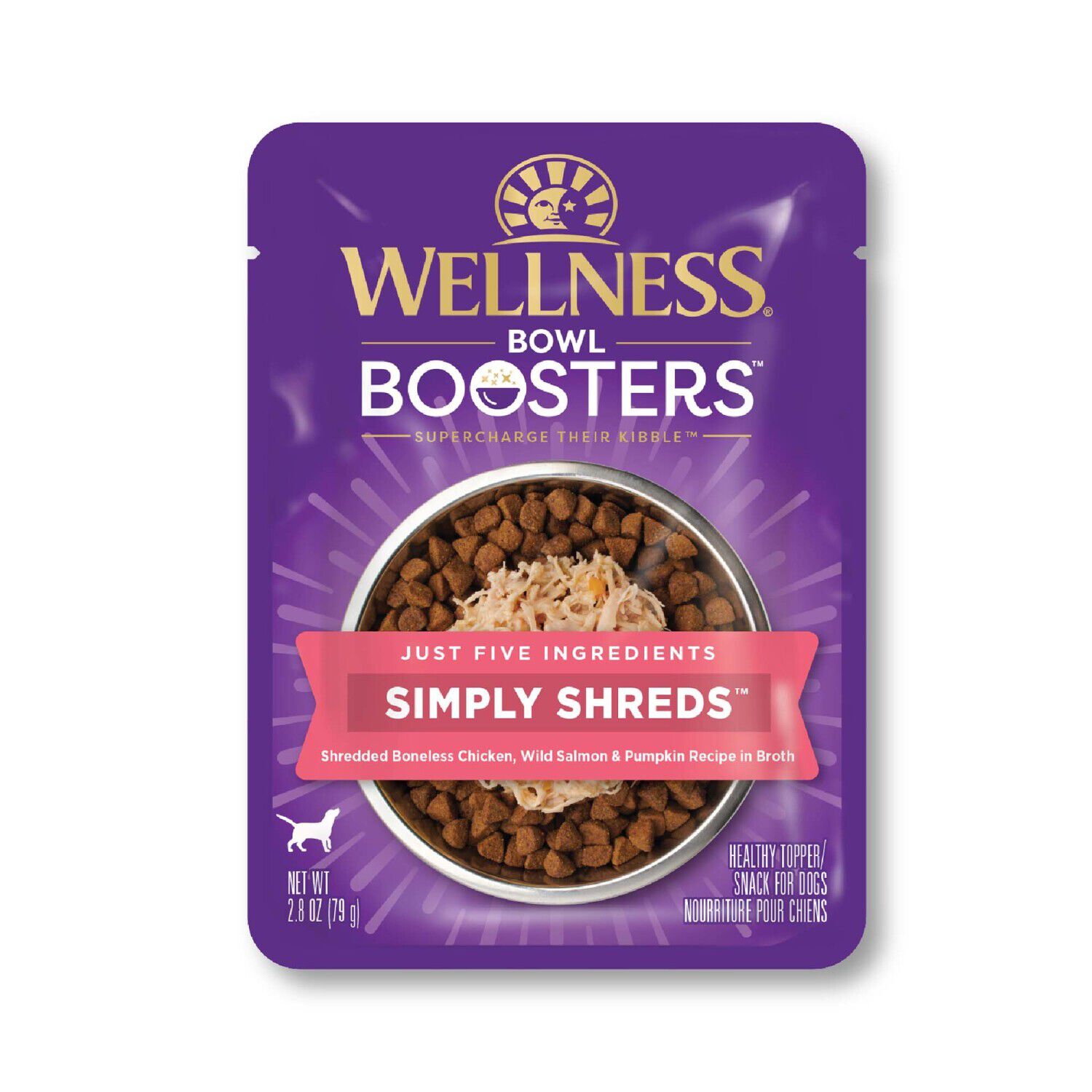 Wellness Bowl Boosters Simply Shreds Grain-Free Wet Dog Food Topper, Wild Salmon & Pumpkin, 2.8-Ounce