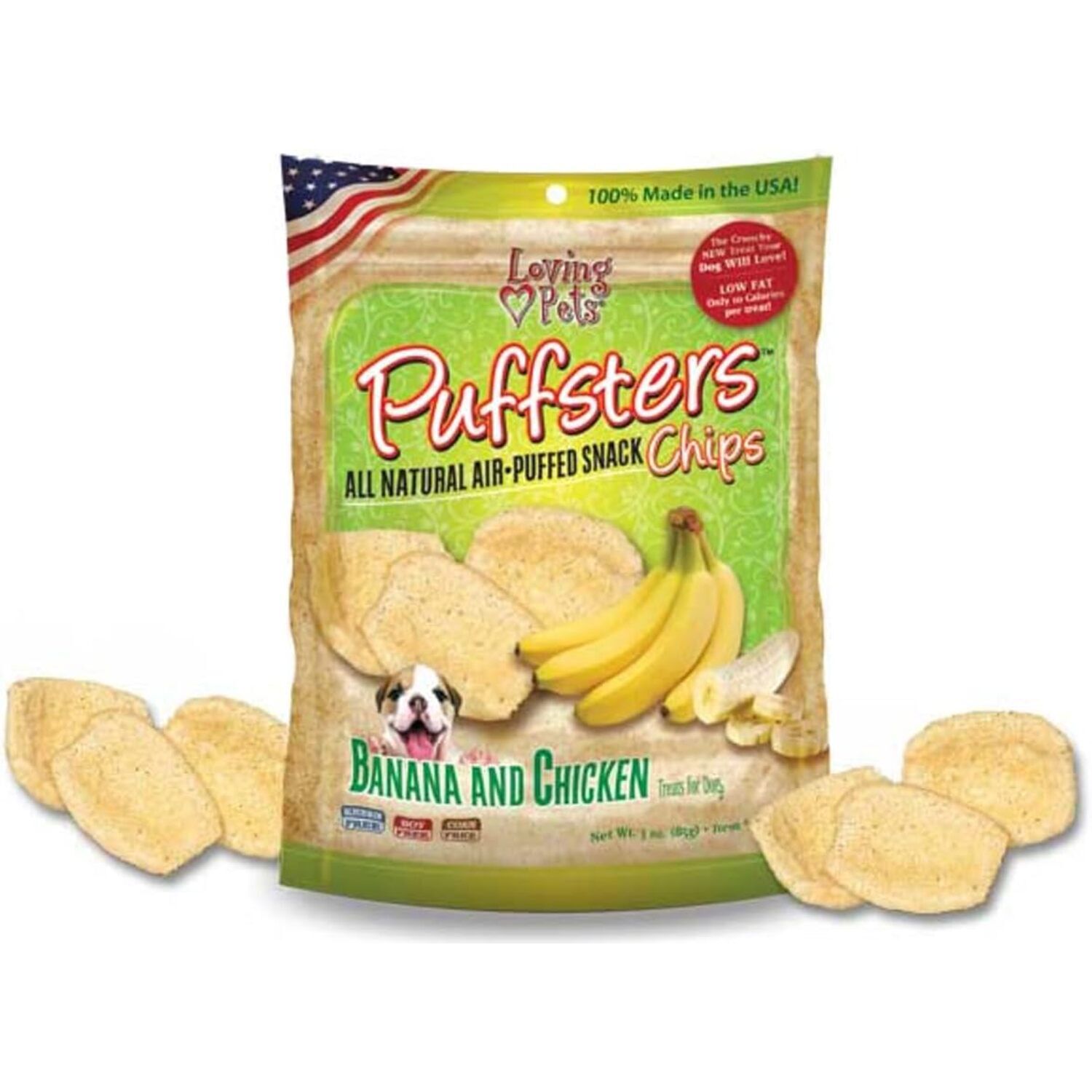 Loving Pets Puffsters Low-Fat All Natural Dog Treats, Banana & Chicken, 4Oz