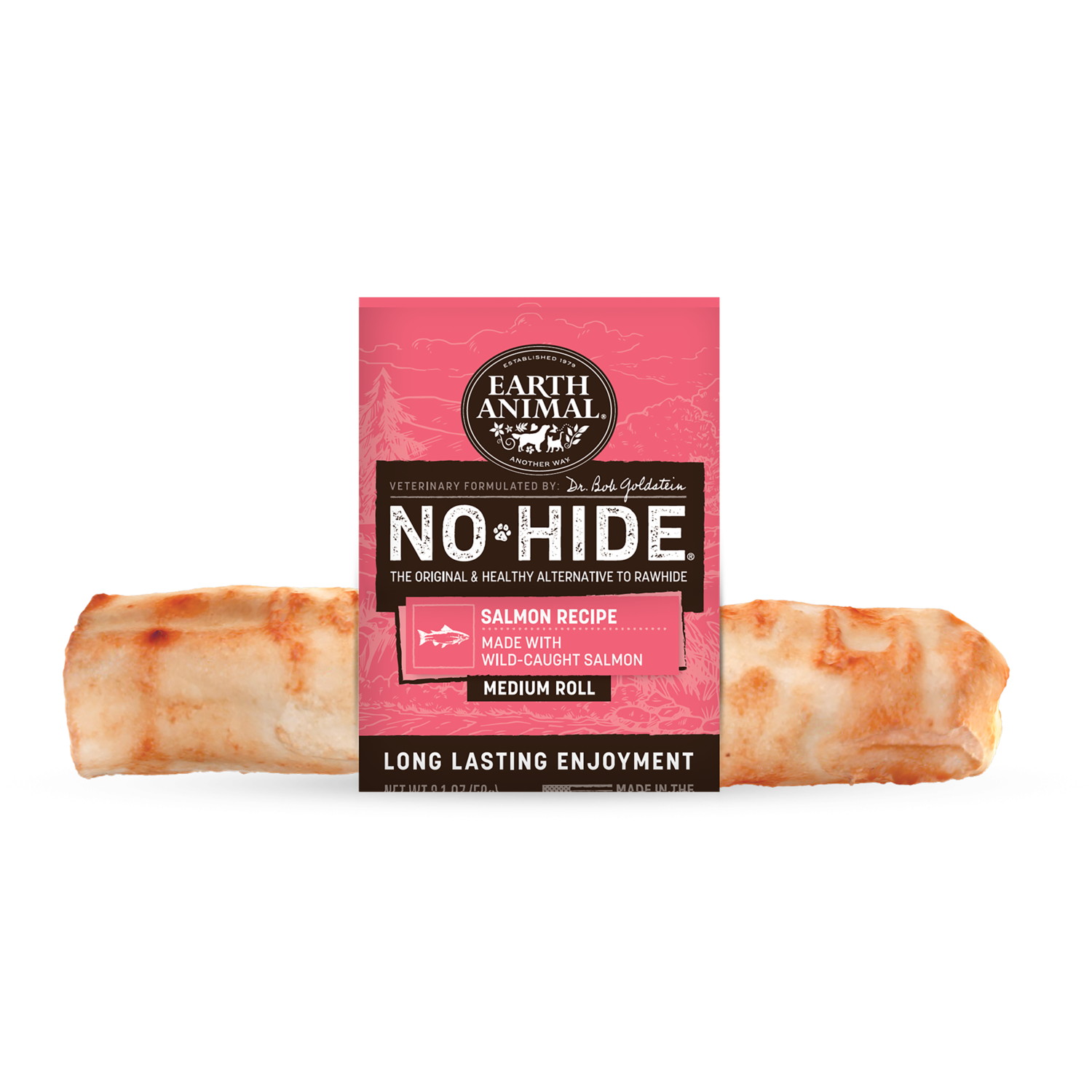 Earth Animal No-Hide Rawhide Alternative Salmon Recipe Medium Dog Chew Treat
