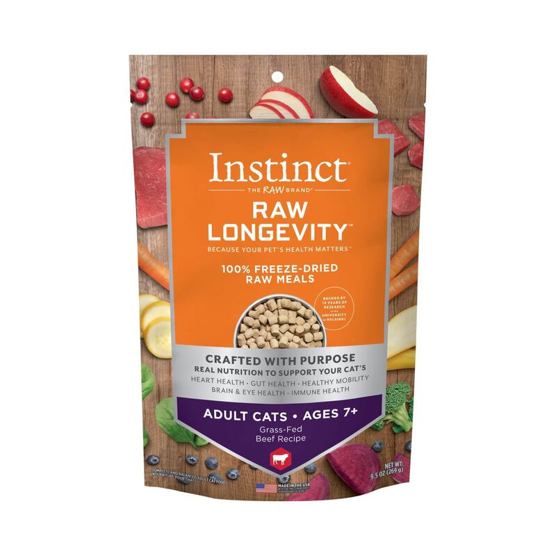 Instinct® Raw Longevity™ 100% Freeze Dried Raw Meals Grass Fed Beef Recipe For Adult Cats Ages 7+ image number 1