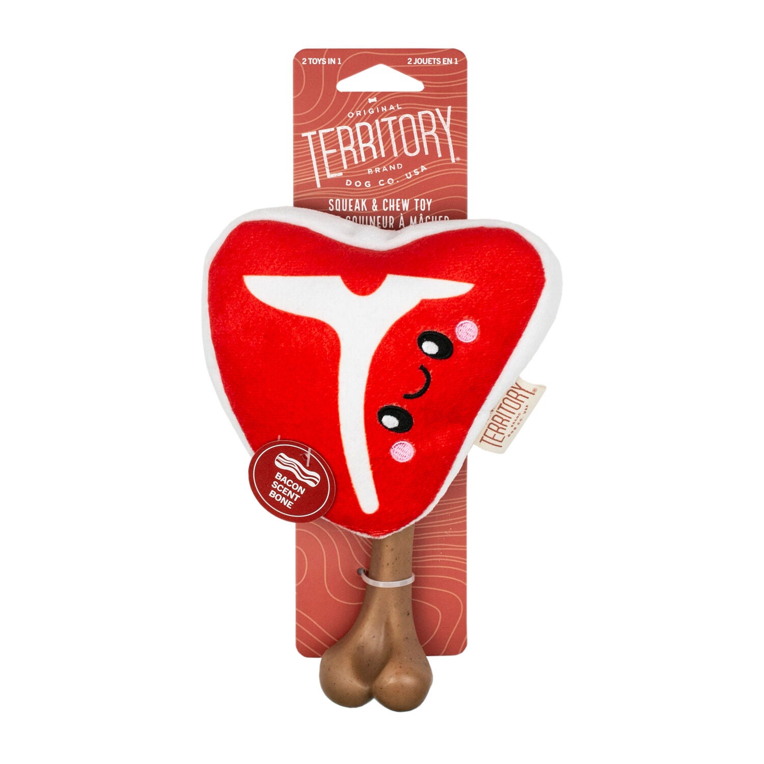 Territory Steak Bone 2-In-1 Squeak & Chew Scented Dog Toy, 6"
