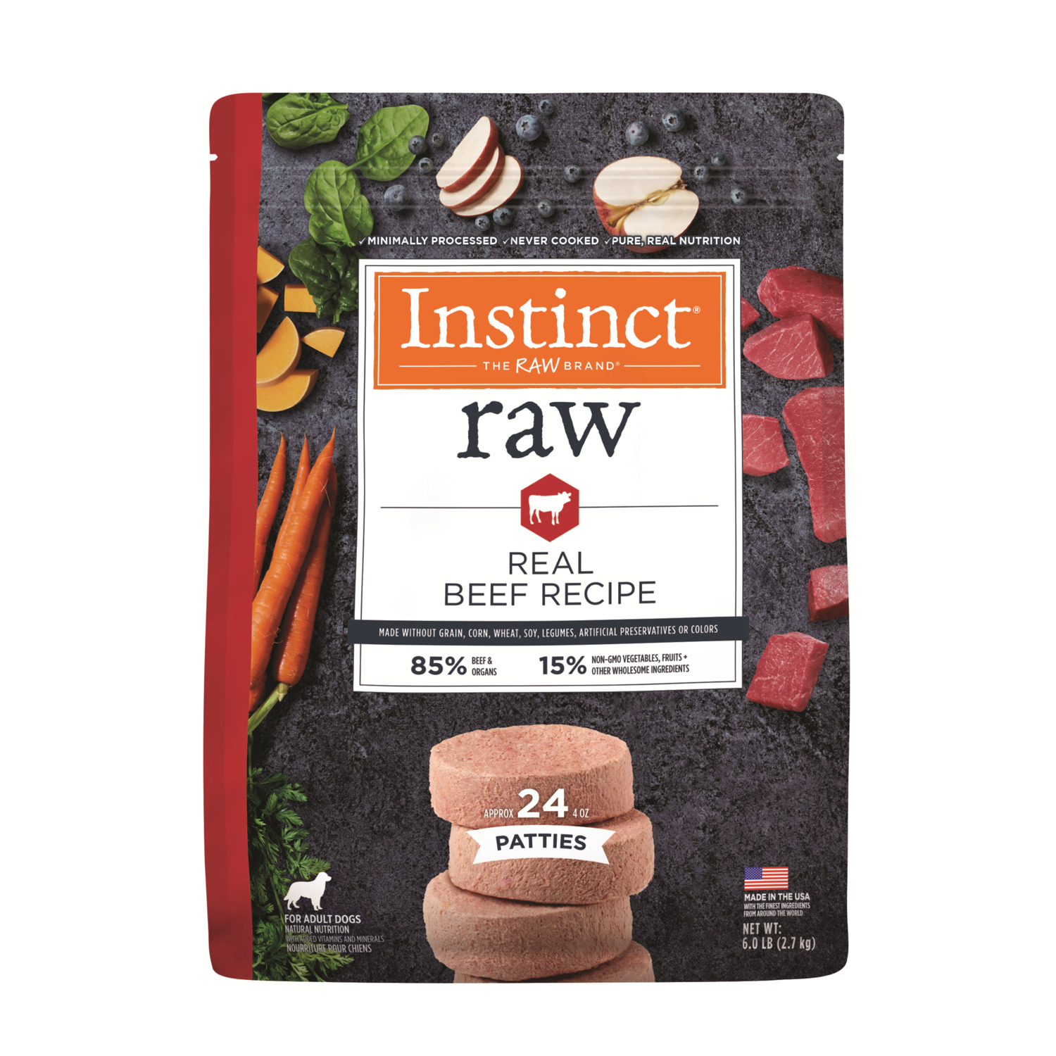 Instinct Raw Beef Patties Frozen Dog Food, 6-Lb