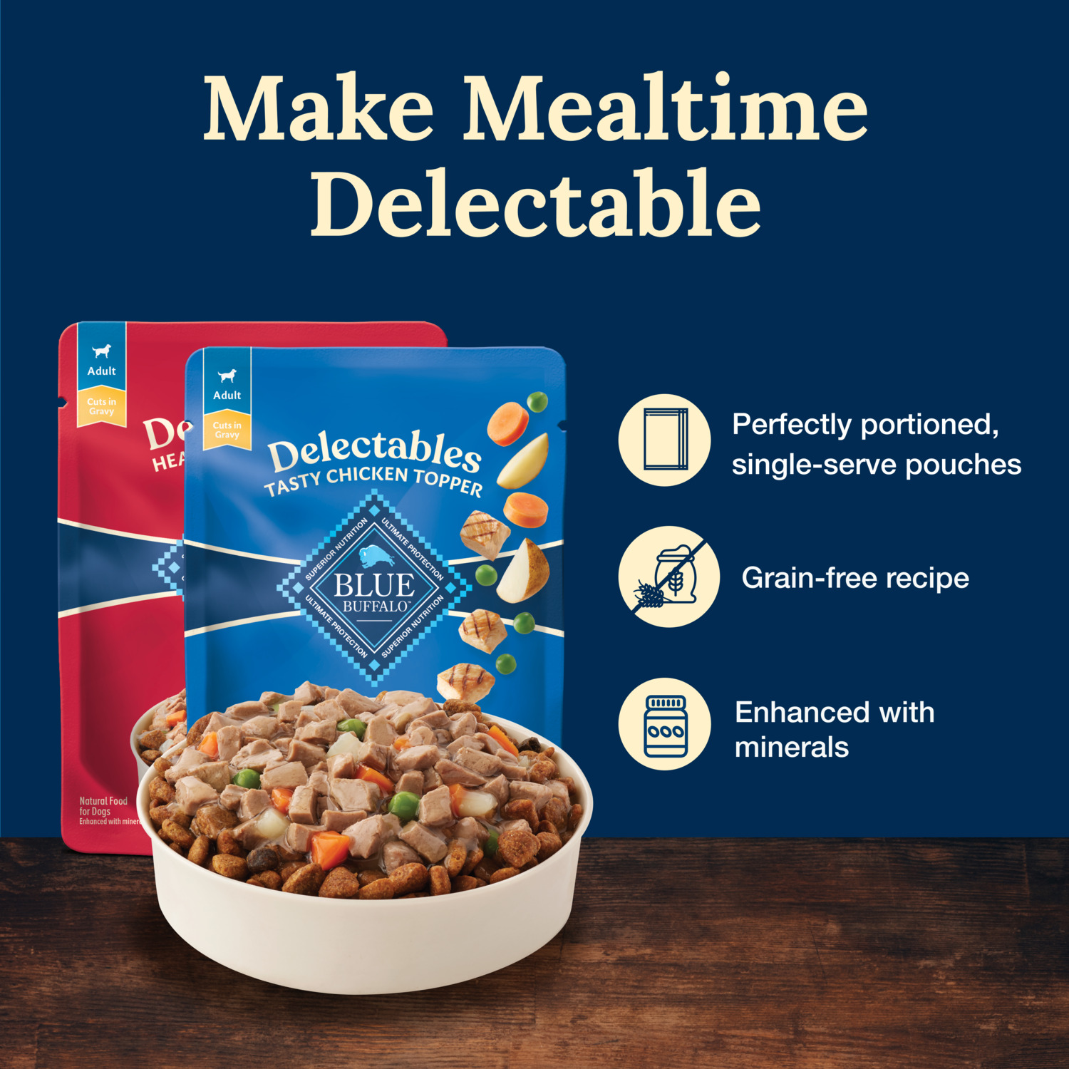 Blue Buffalo Delectables Chicken & Beef Dinner Variety Pack Grain-Free Wet Dog Food Topper, 3-Oz - Pack Of 12