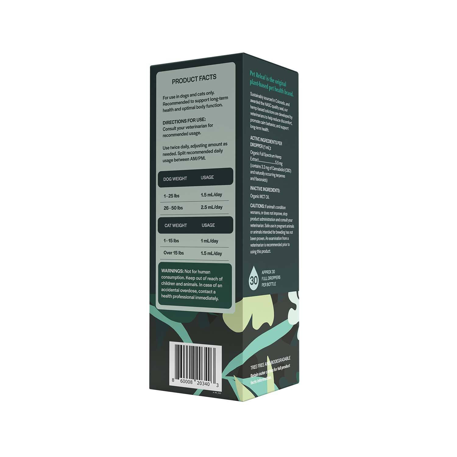 Pet Releaf Organic Daily Releaf Cbd Hemp Oil Supplement For Small Dogs & Cats