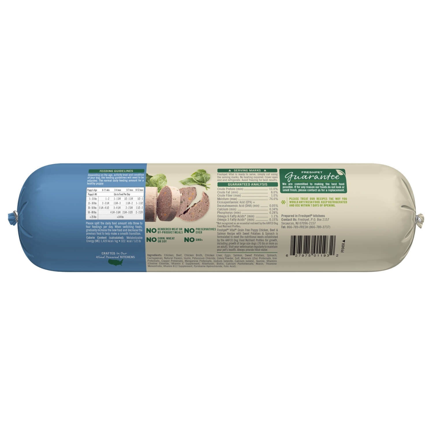 Freshpet Vital Grain Free Fresh Puppy Dog Food, Chicken, Beef & Salmon Recipe, 2-Lb Roll