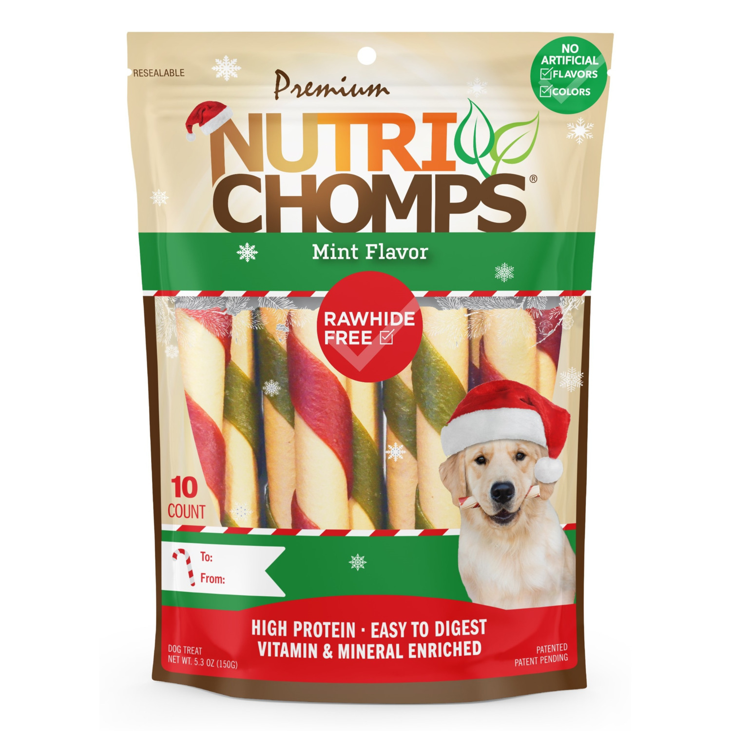 Nutrichomps Rawhide Free Holiday Dog Treats, 5" Twists
