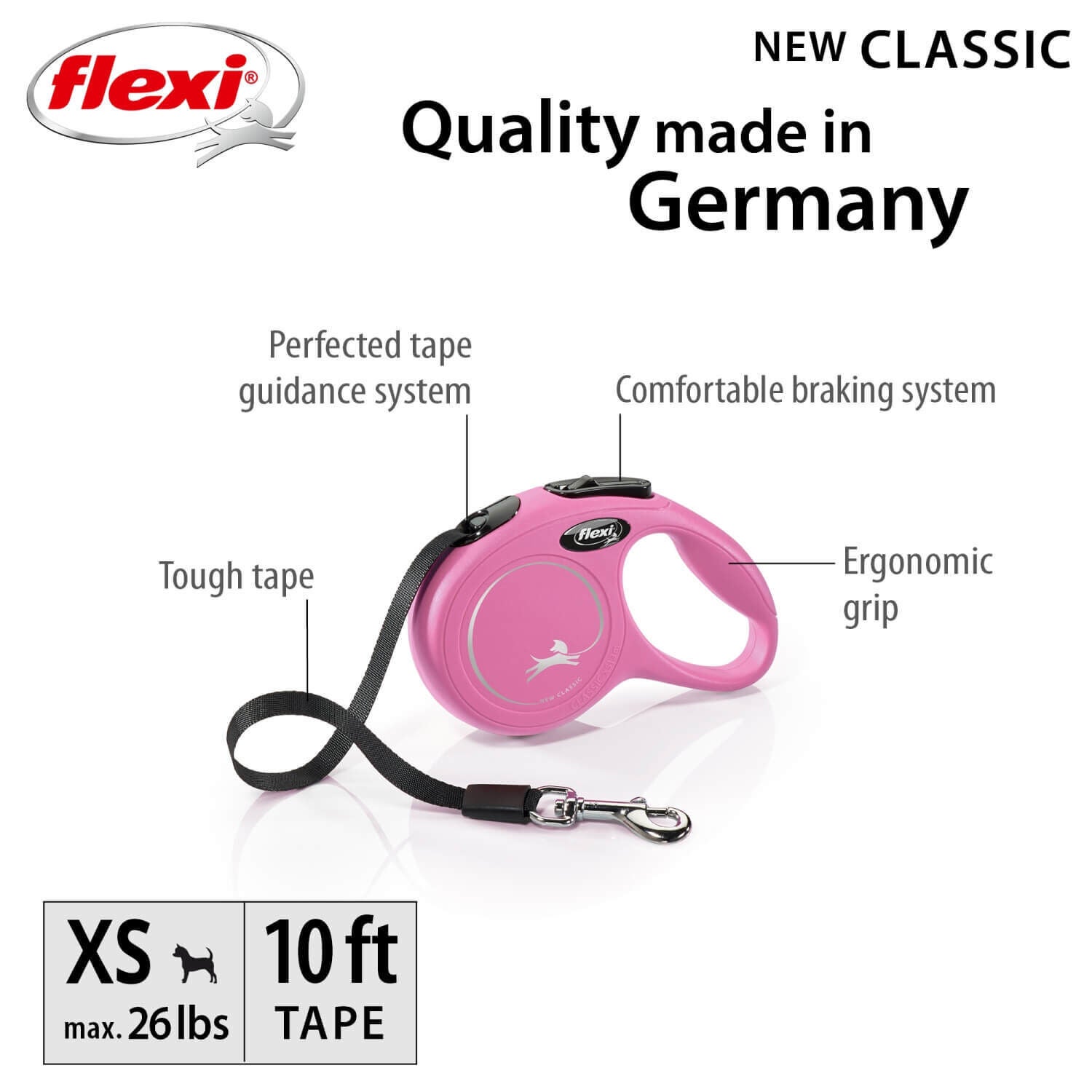 Flexi Classic Tape Retractable Dog Leash - Pink, 16'