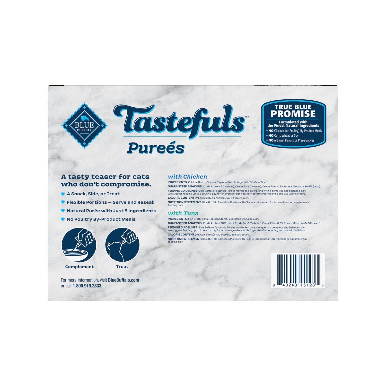 Blue Buffalo Tastefuls Purees Adult Wet Cat Food, Chicken & Tuna Variety Pack, 3-Oz - Pack Of 12