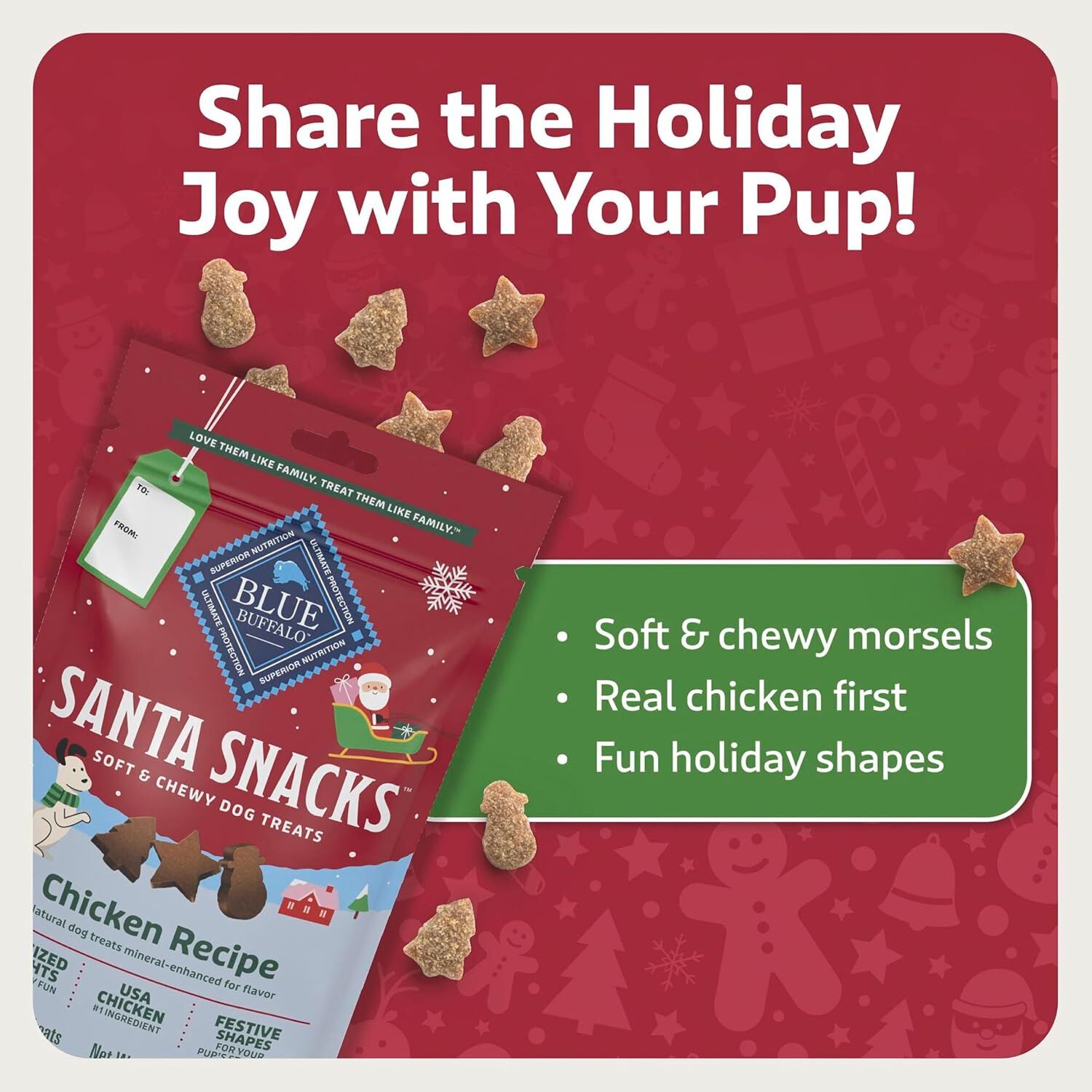 Blue Buffalo Santa Snacks Natural Soft Dog Treats, Chicken, 4.5-Oz Bag