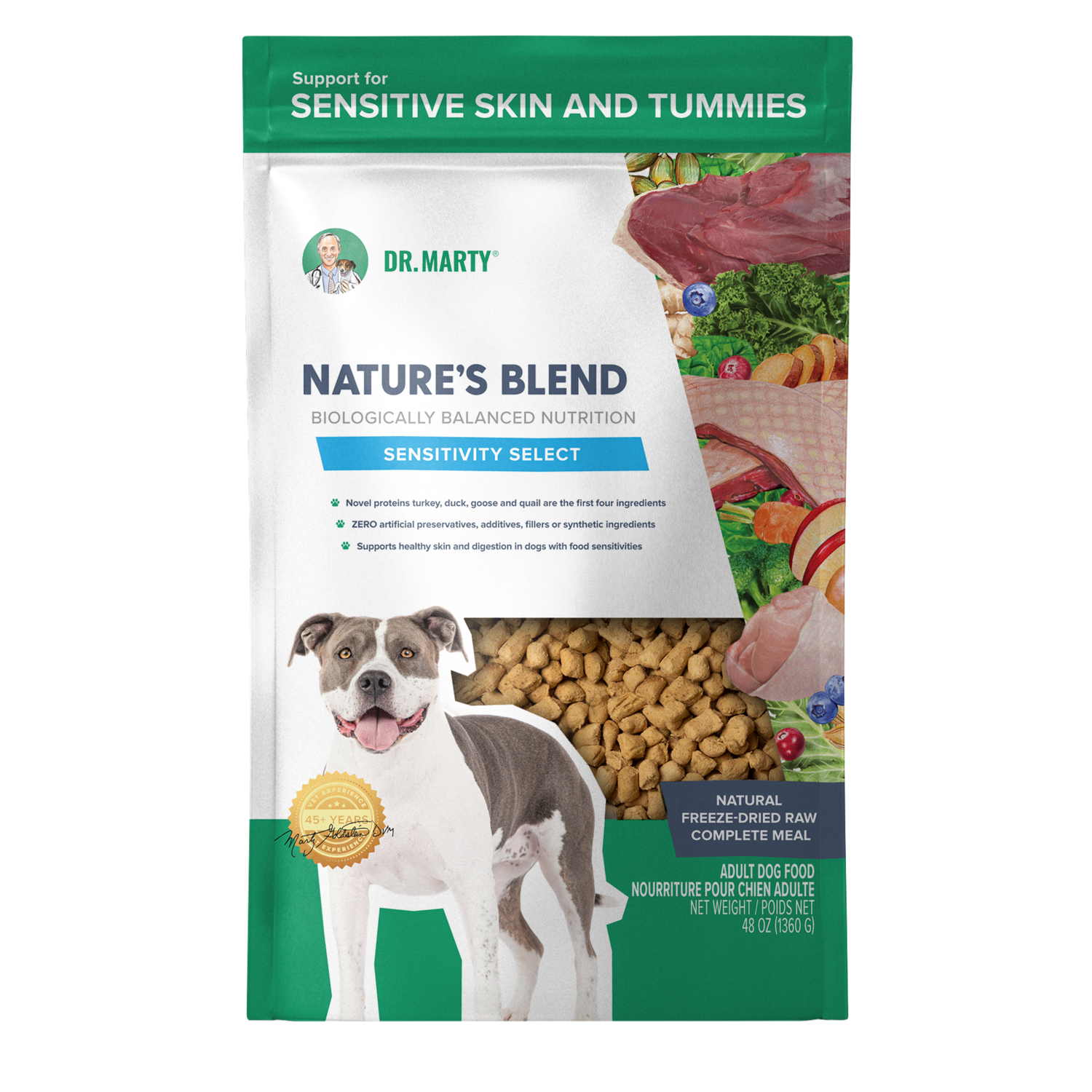 Dr. Marty Nature's Blend Sensitivity Select Freeze-Dried Raw Dog Food, 48-Oz Bag