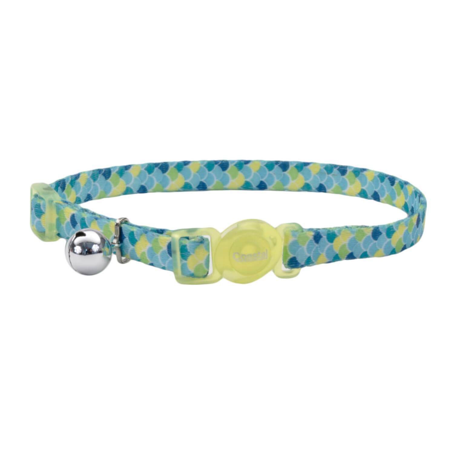 Coastal Pet Products Safe Cat Fashion Adjustable Breakaway Cat Collar, Lime Teal Scales, 3/8"X8"-12"