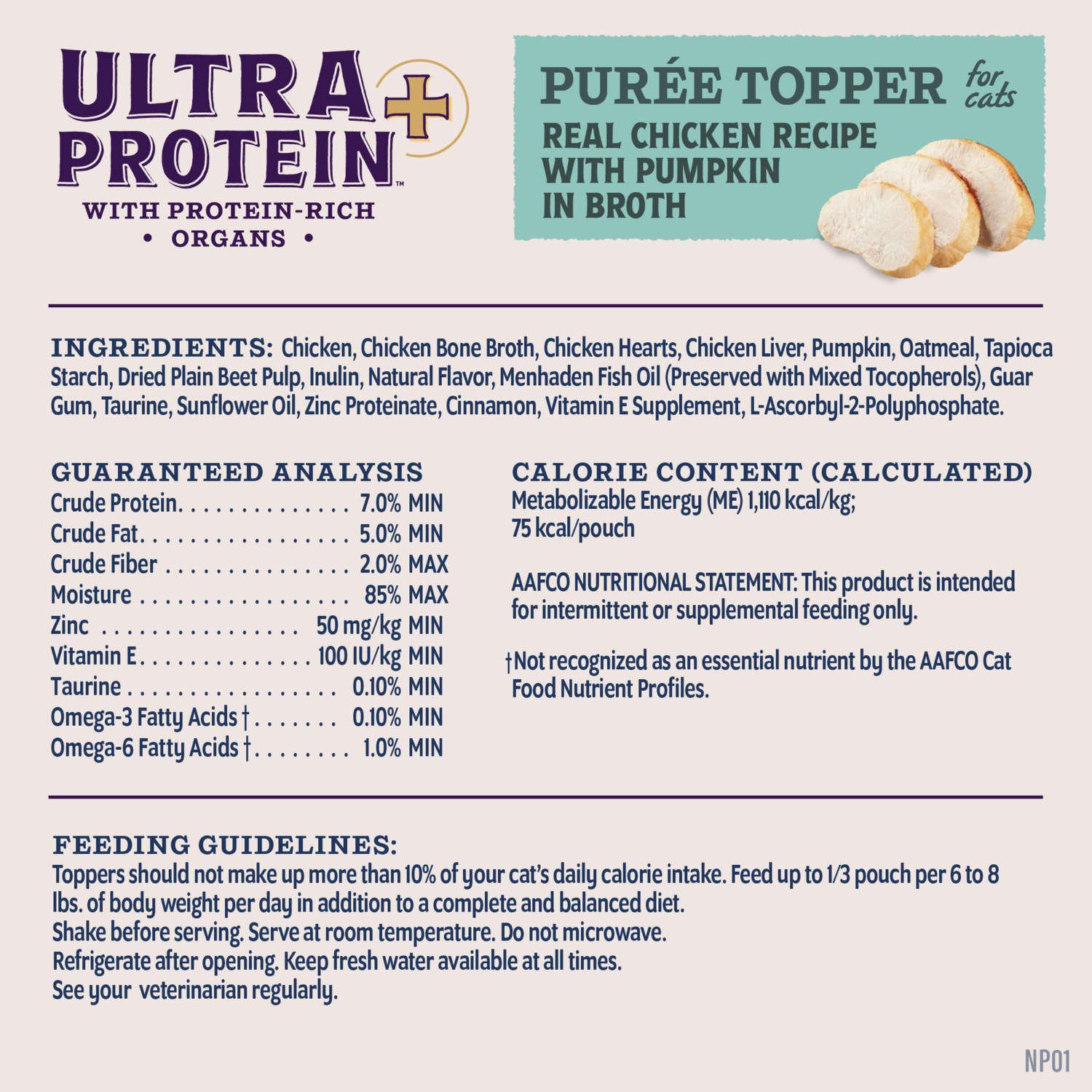 Natural Balance Ultra Protein Plus Wet Cat Food, Immune And Digestive Health Real Chicken With Pumpkin Recipe Puree Topper, 2.4-Oz.