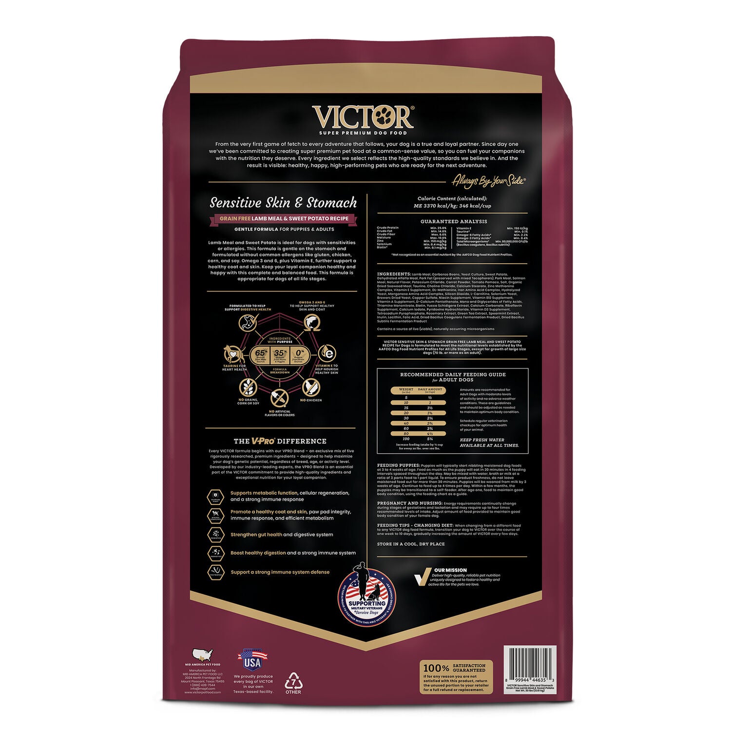 Victor Sensitive Skin And Stomach Dry Dog Food, Grain Free Lamb Meal And Sweet Potato Recipe, 15-Lb Bag
