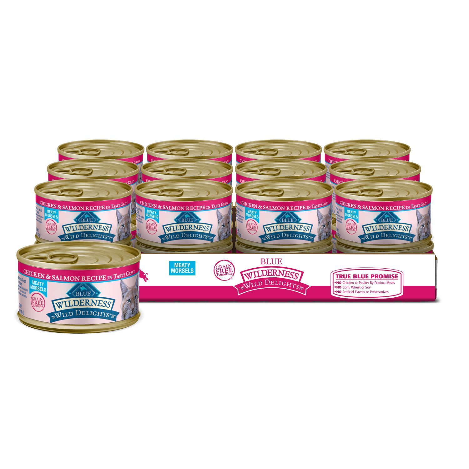 Blue Buffalo Wilderness Wild Delights Adult Wet Cat Food, Chicken & Salmon Meaty Morsels, 3-Oz