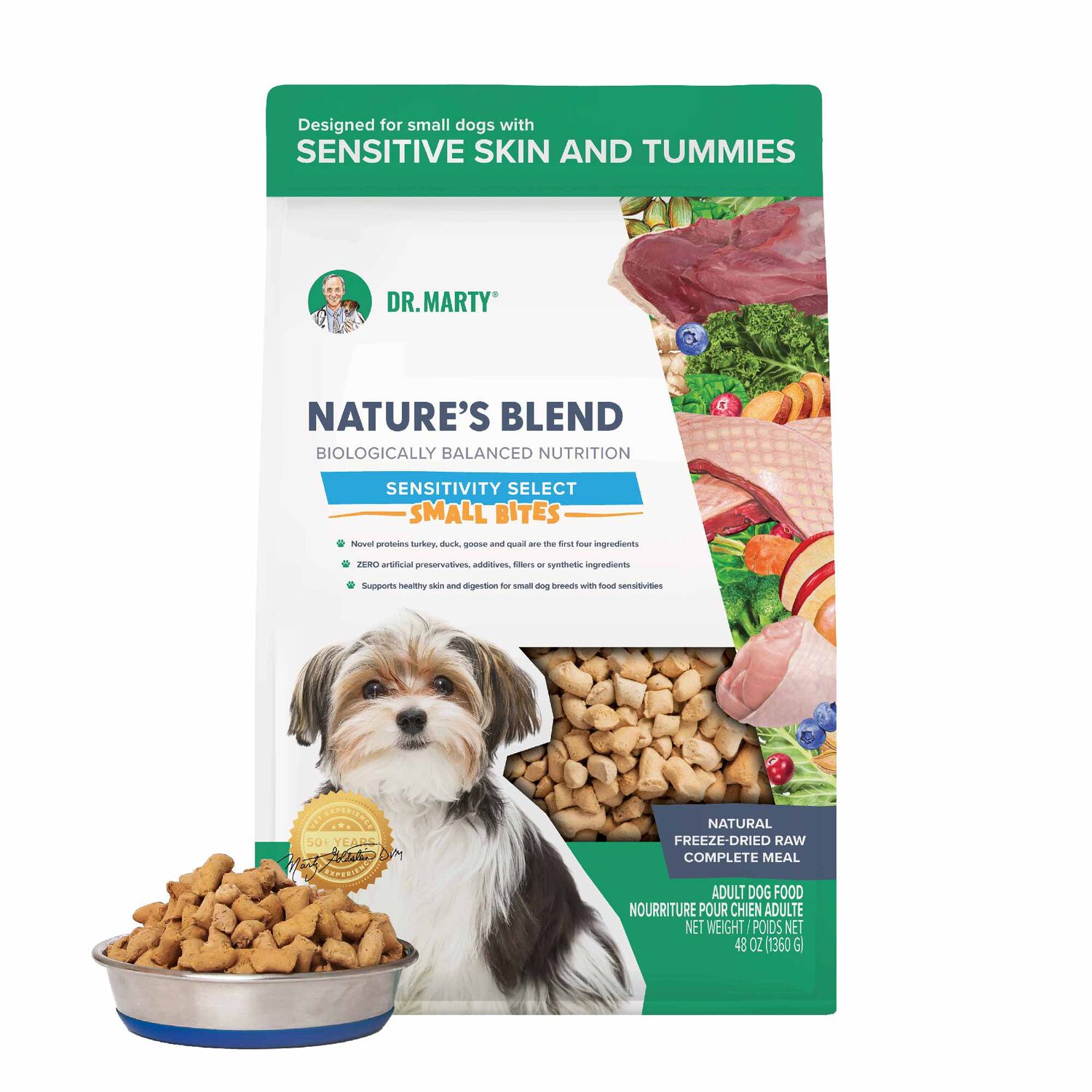 Dr. Marty Nature's Blend Sensitivity Select Small Bites Freeze-Dried Raw Dog Food, 48-Oz Bag
