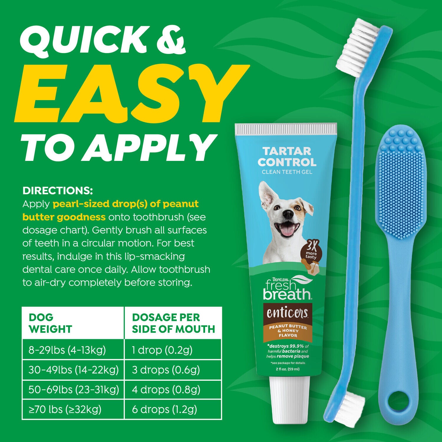Tropiclean Fresh Breath Enticers Tarter Control Dog Dental Kit, Peanut Butter & Honey Flavor, 3-Piece Kit