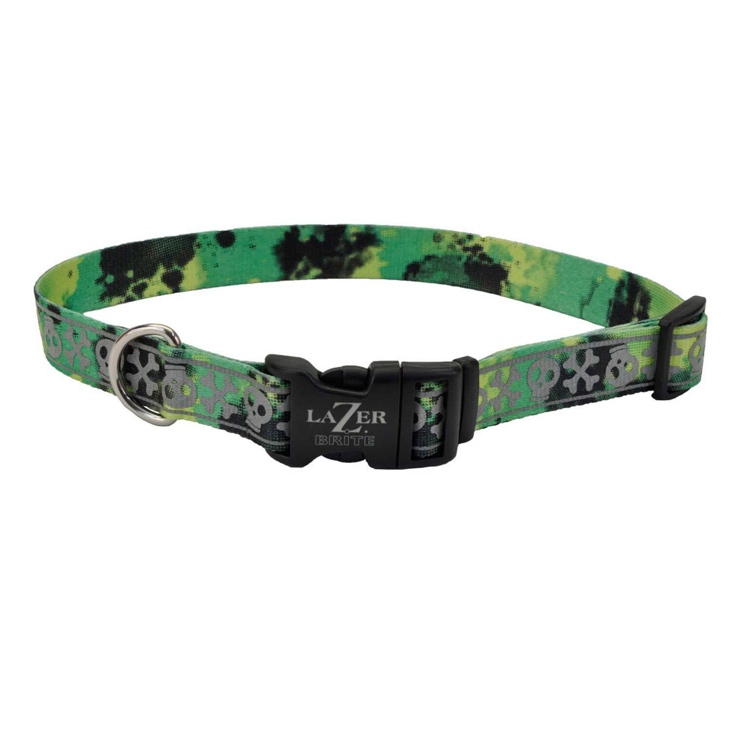 Coastal Pet Lazer Brite Patterned Dog Collar, Lime Skulls