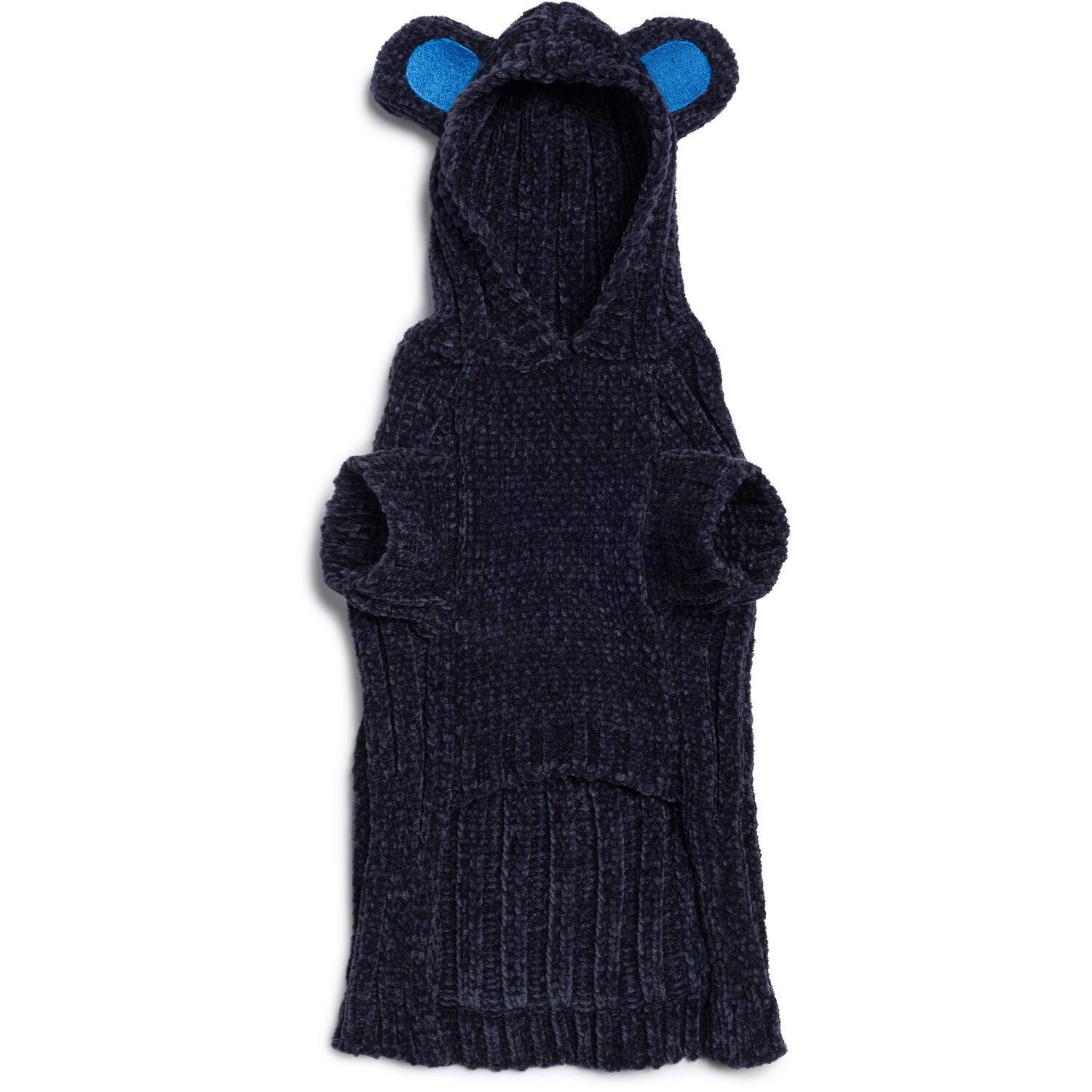 Fabdog Navy Teddy Bear Chenille Hoodie Dog Sweater, Large