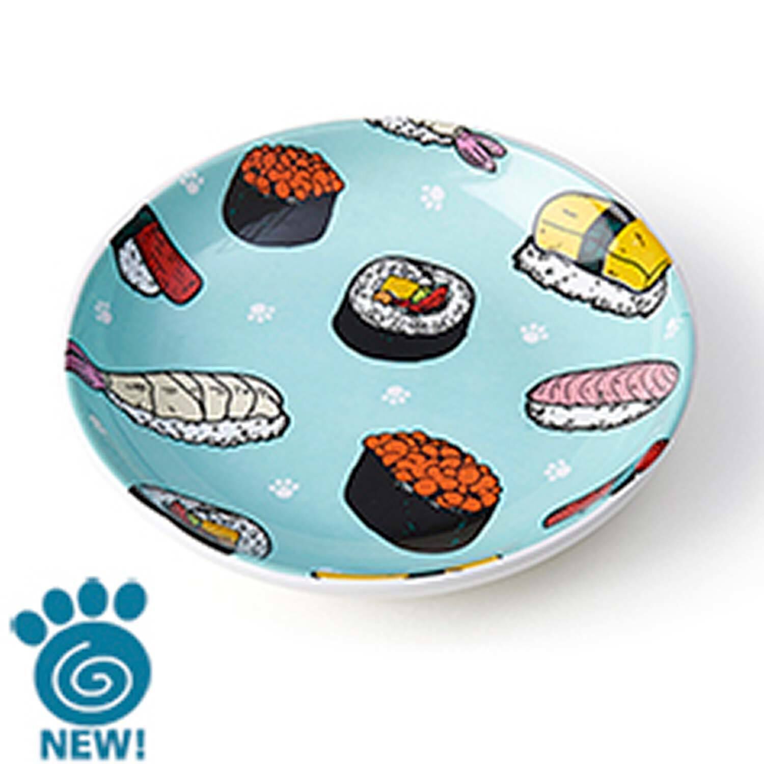 Petrageous Designs Sushi Print Ceramic Stoneware Cat Saucer, 2.5-Oz